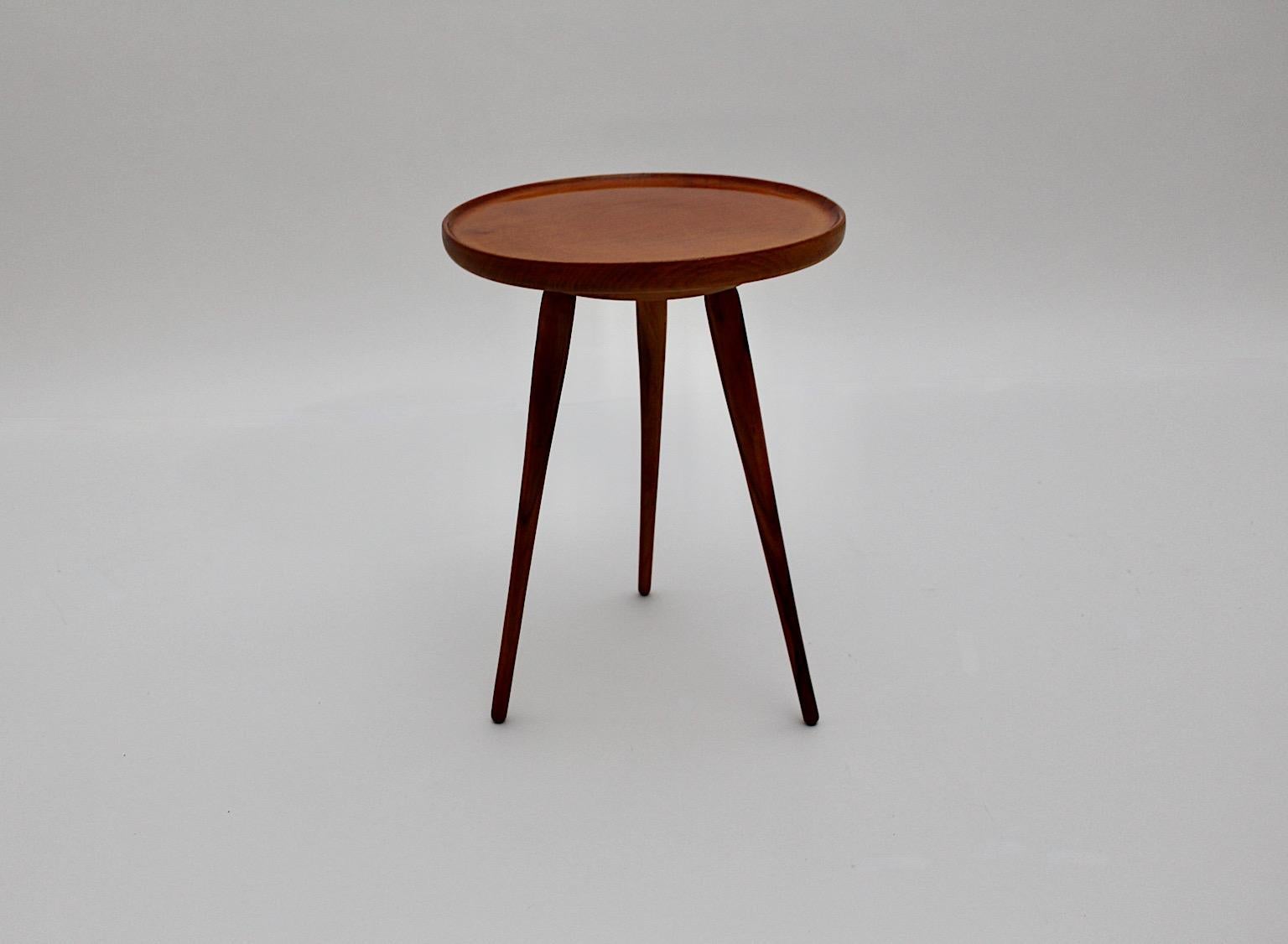 Mid-Century Modern Mid Century Modern Walnut Tiny Circular Walnut Side Table 1950s Austria For Sale