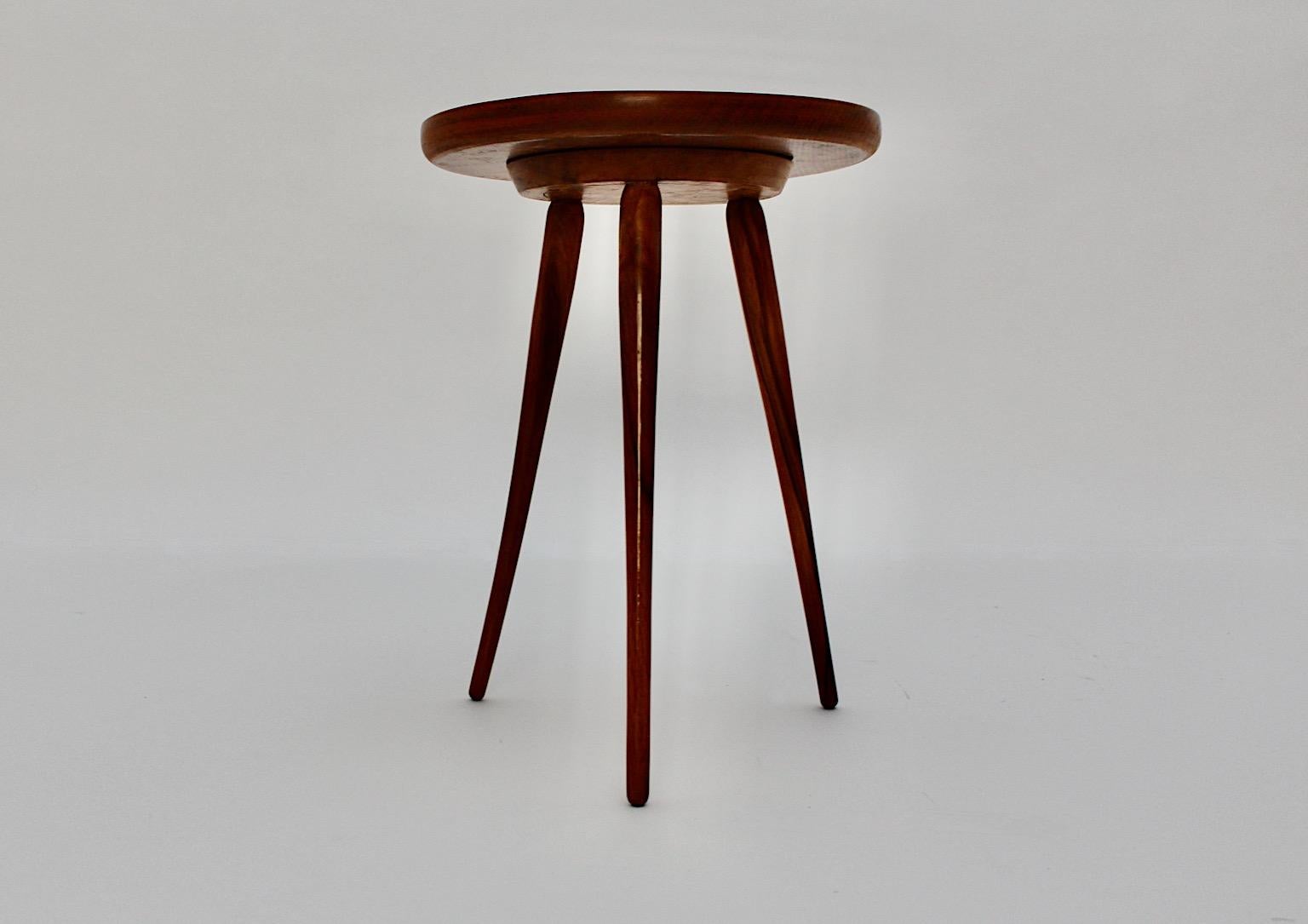 20th Century Mid Century Modern Walnut Tiny Circular Walnut Side Table 1950s Austria For Sale