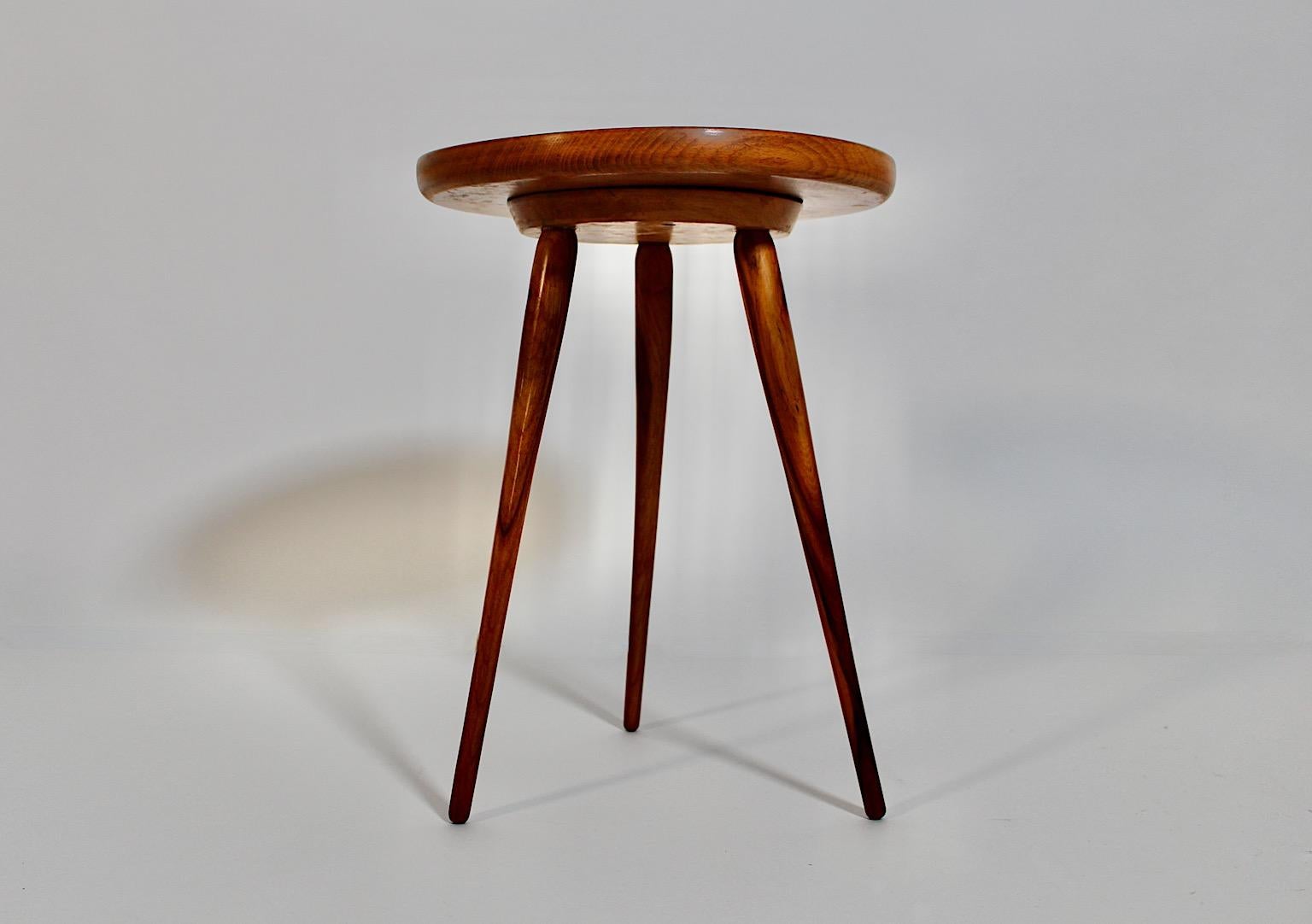 Mid Century Modern Walnut Tiny Circular Walnut Side Table 1950s Austria For Sale 1