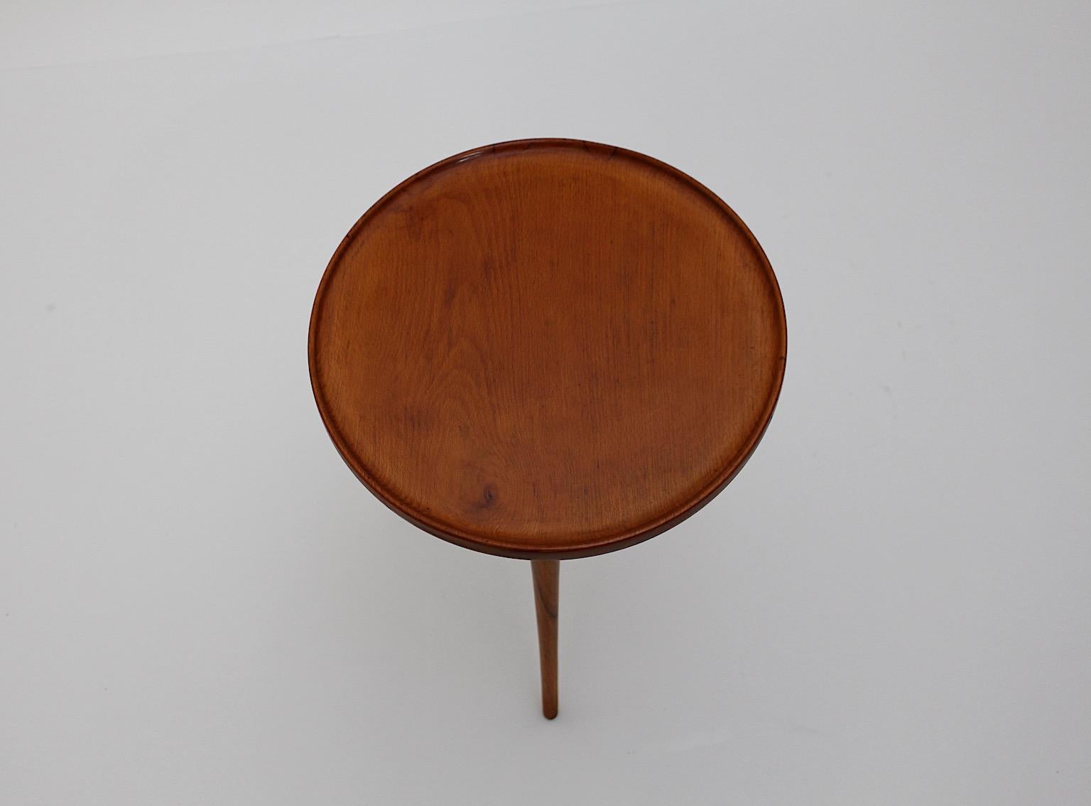Mid Century Modern Walnut Tiny Circular Walnut Side Table 1950s Austria For Sale 2