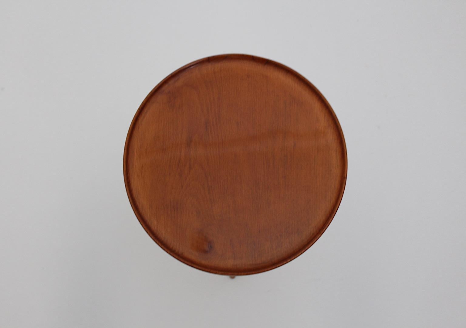 Mid Century Modern Walnut Tiny Circular Walnut Side Table 1950s Austria For Sale 3