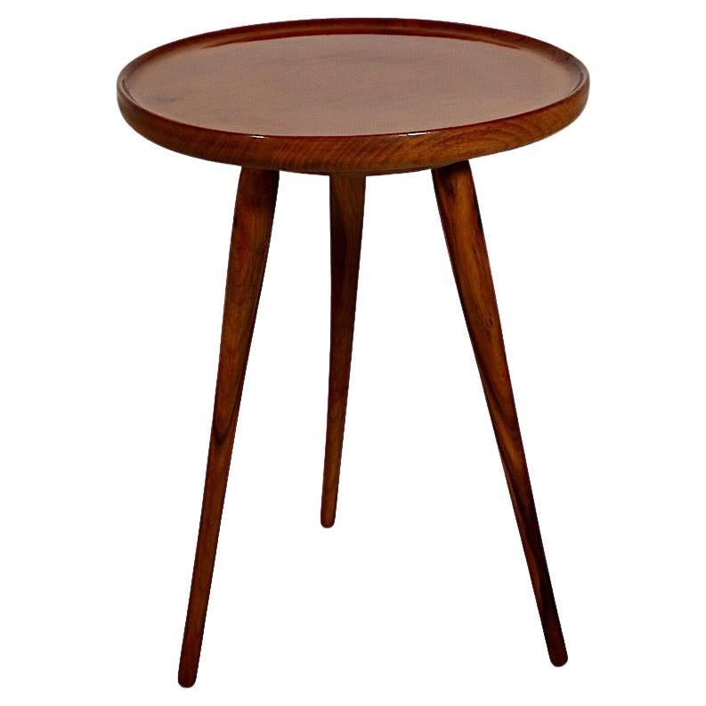 Mid Century Modern Walnut Tiny Circular Walnut Side Table 1950s Austria For Sale