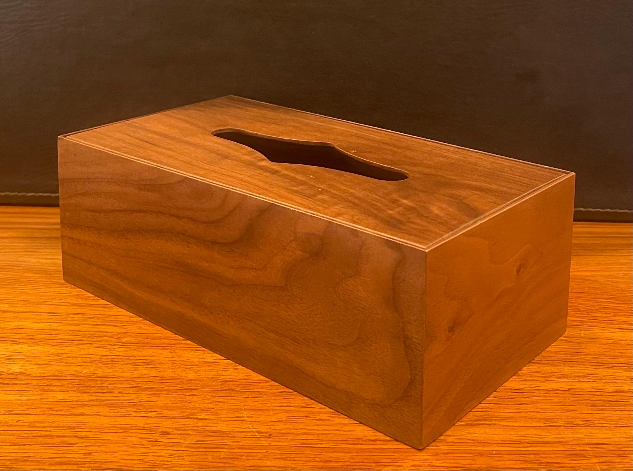 A very nice MCM walnut tissue box cover, circa 1980s. The box is in very good vintage condition and measures: 10.25
