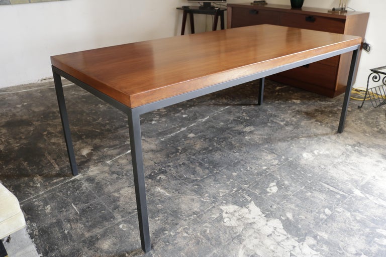 Mid-Century Modern Walnut Top Dining Table or Desk with Charcoal Metal Legs at 1stDibs