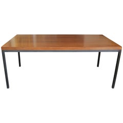 Mid-Century Modern Walnut Top Dining Table or Desk with Charcoal Metal Legs