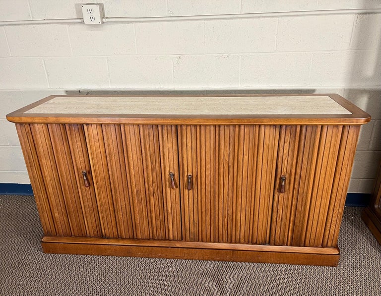 MidCentury Modern Walnut Travertine Buffet Credenza Sideboard Henredon Circa60 For Sale at 1stDibs