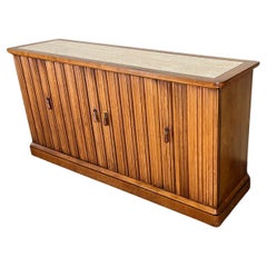 Retro Mid-Century Modern Walnut Travertine Buffet Credenza Sideboard Henredon Circa60