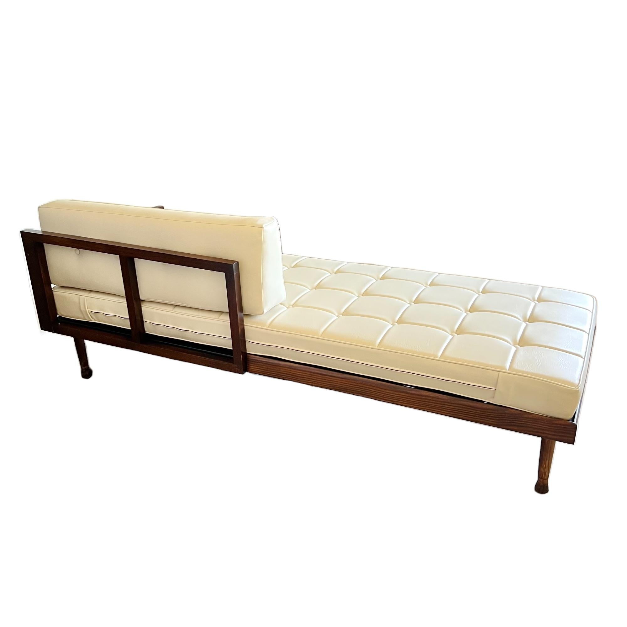 Mid-20th Century Mid-Century Modern Walnut & Tufted Vinyl Daybed Sofa, 1950s