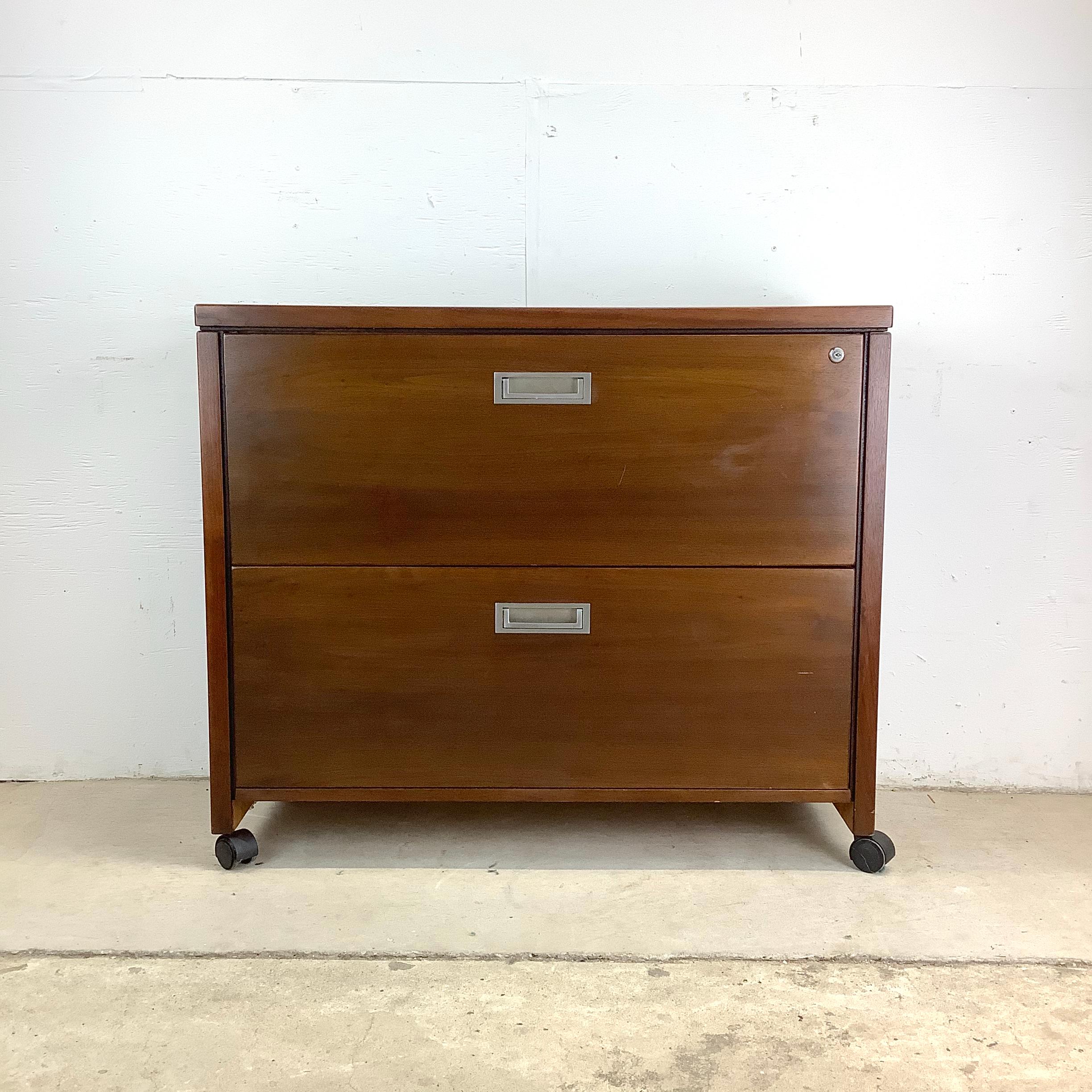 Mid-Century Modern Walnut Two Drawer Filing Cabinet For Sale 11