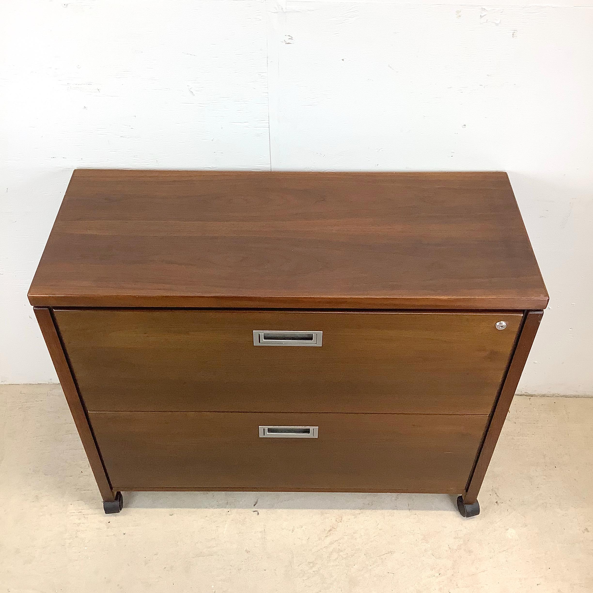 American Mid-Century Modern Walnut Two Drawer Filing Cabinet For Sale