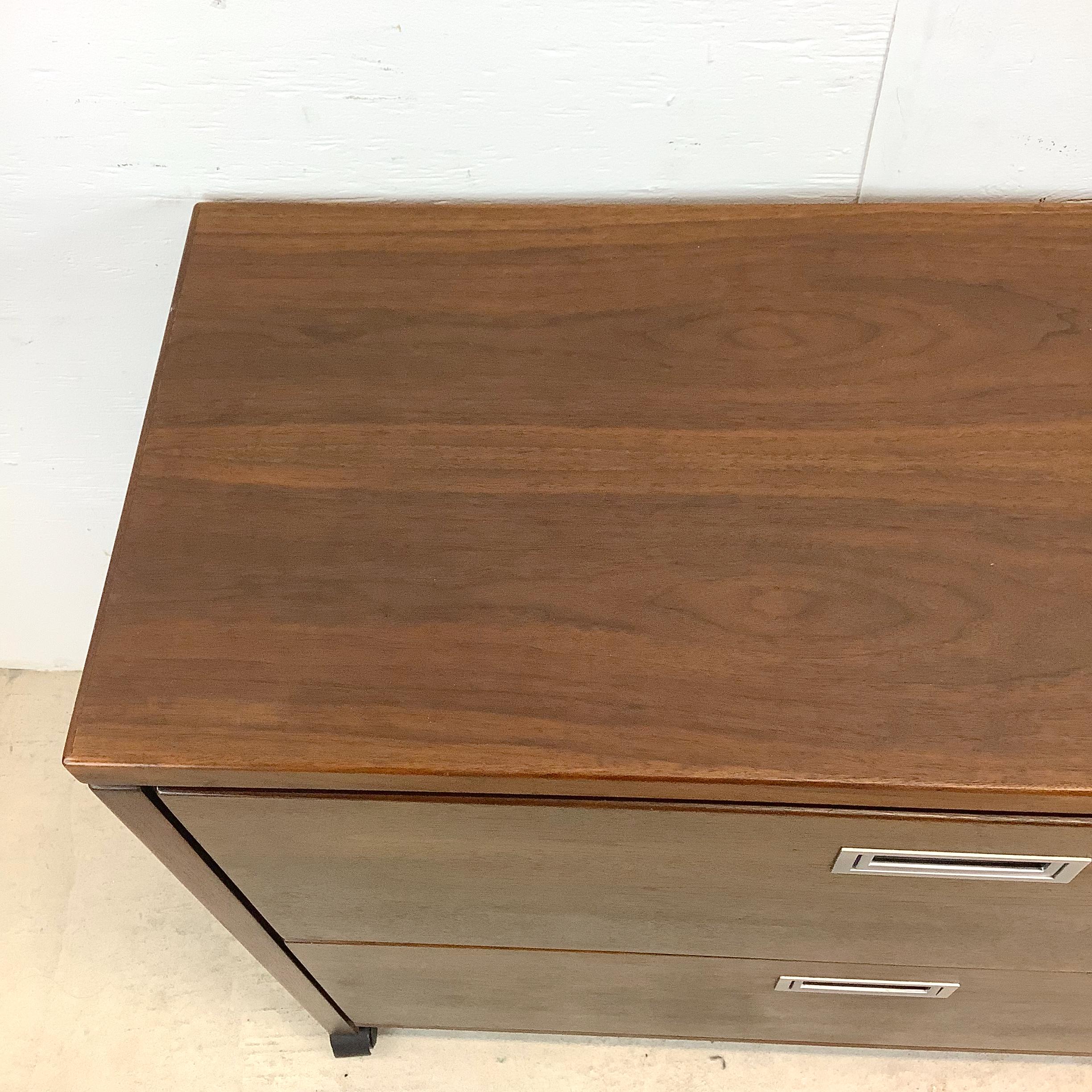 Veneer Mid-Century Modern Walnut Two Drawer Filing Cabinet For Sale