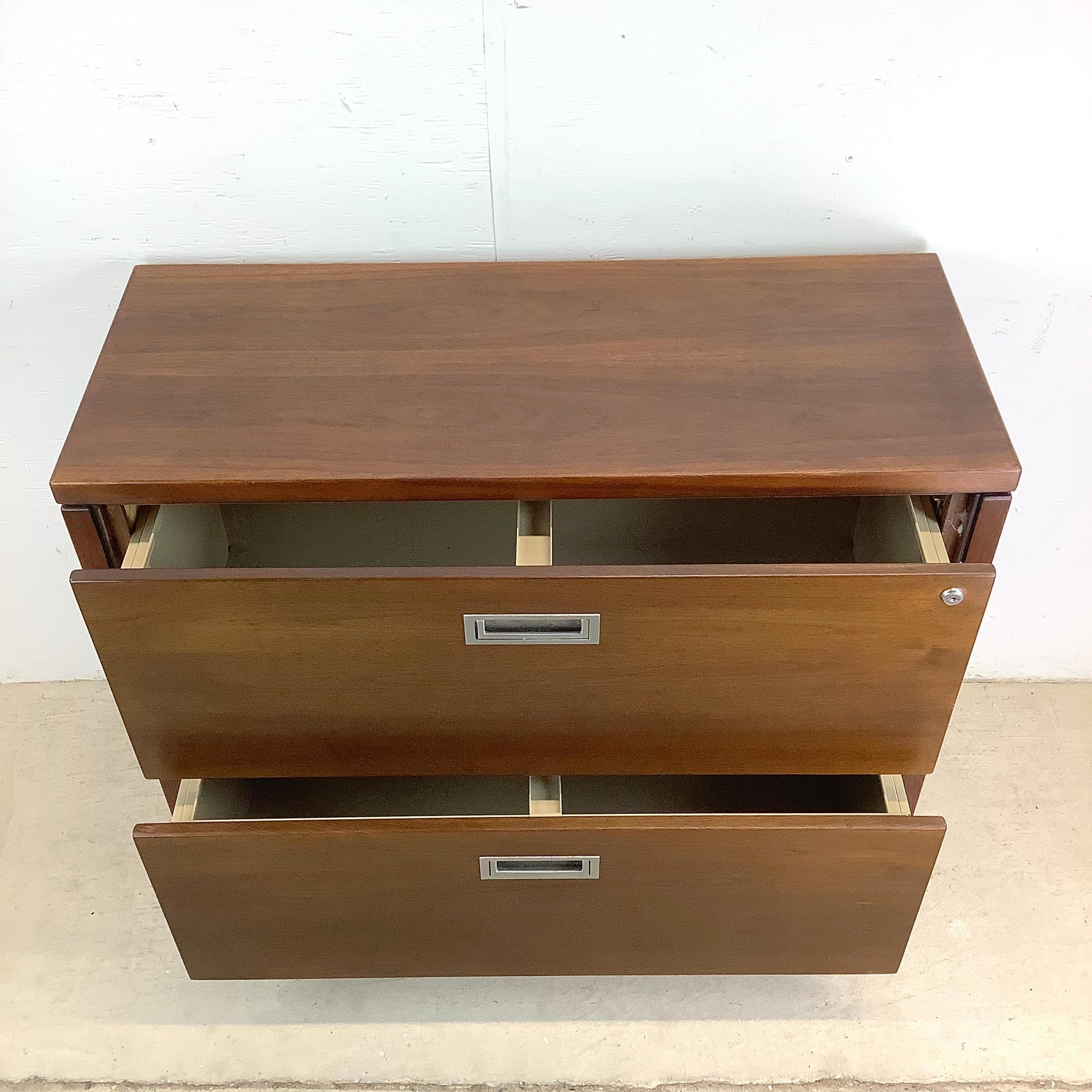 20th Century Mid-Century Modern Walnut Two Drawer Filing Cabinet For Sale