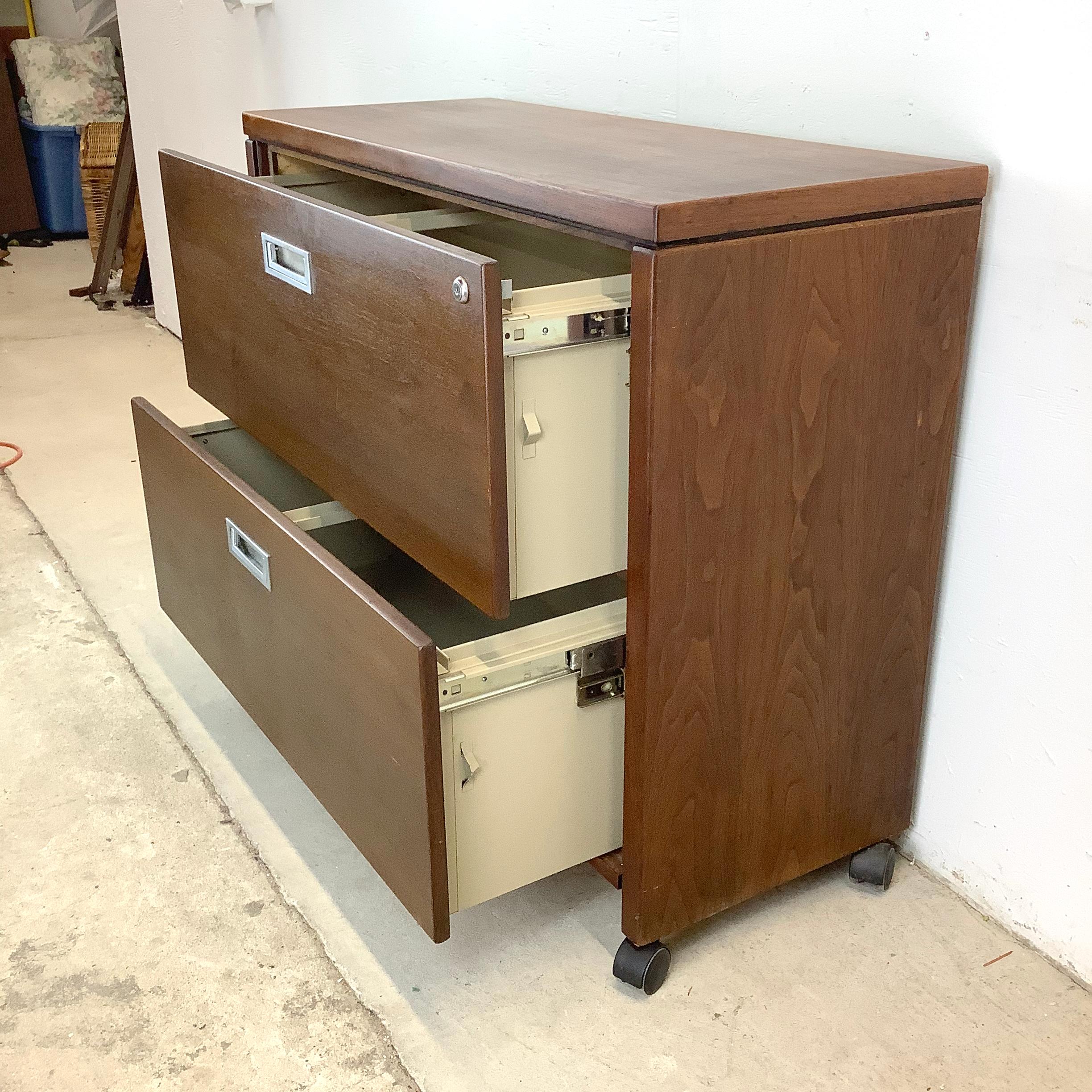 Mid-Century Modern Walnut Two Drawer Filing Cabinet For Sale 1