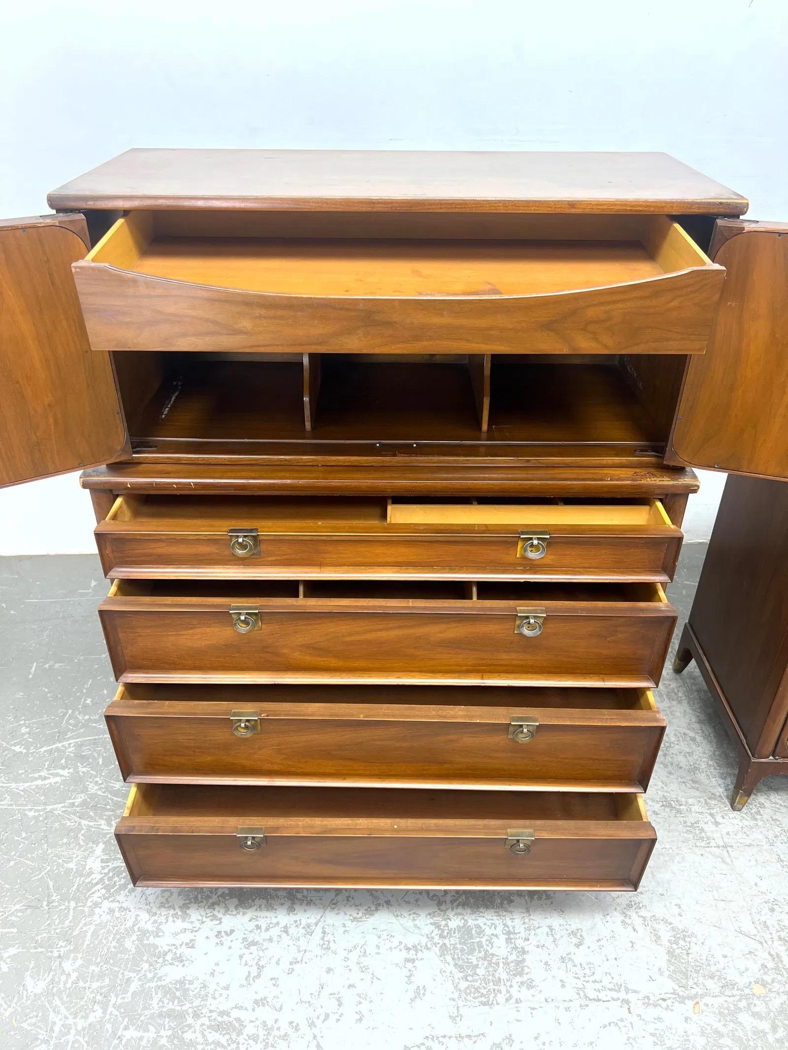20th Century Mid Century Modern Walnut Two-Piece Gentleman's Chest For Sale