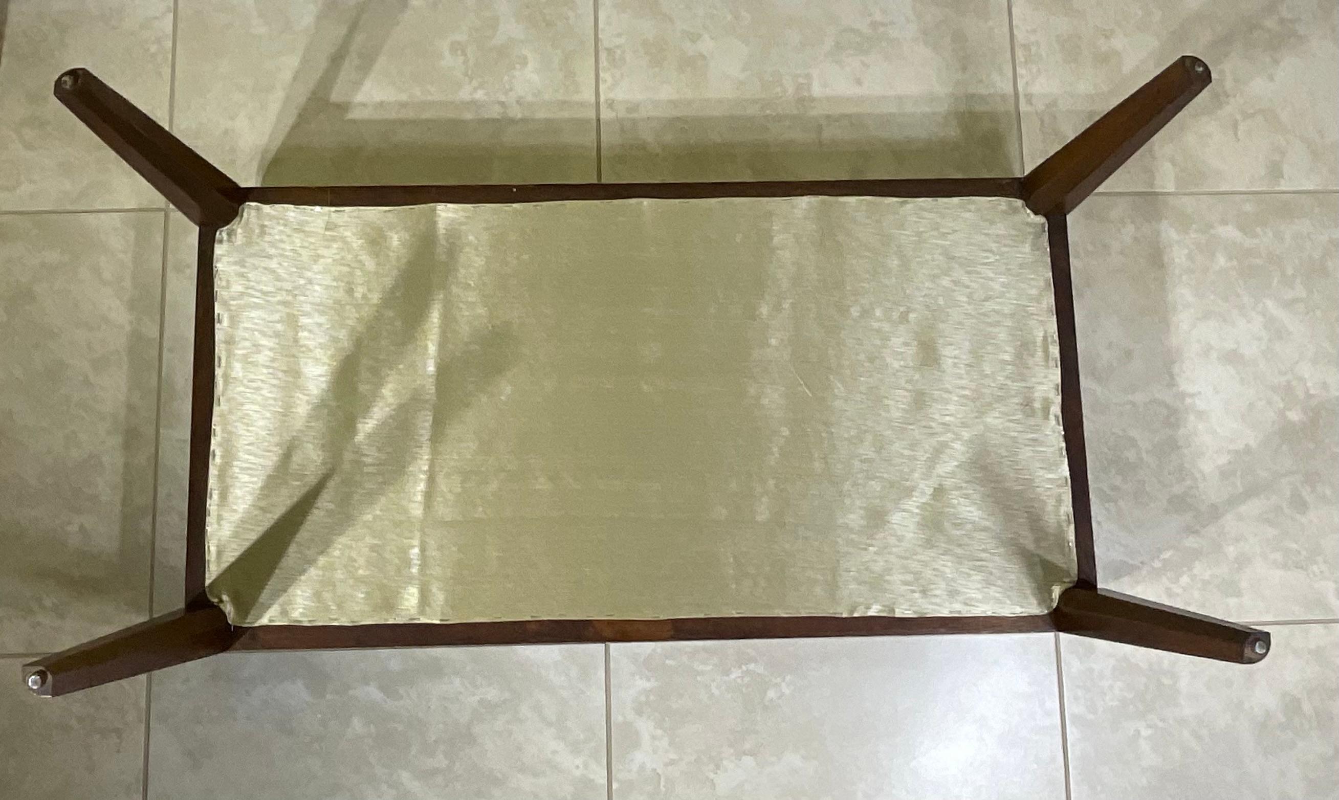 Mid-Century Modern Walnut Upholstered Bench with Intricate Tapestry For Sale 8