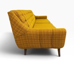 Mid-Century Modern Walnut Upholstered Sofa & Arm Chair
