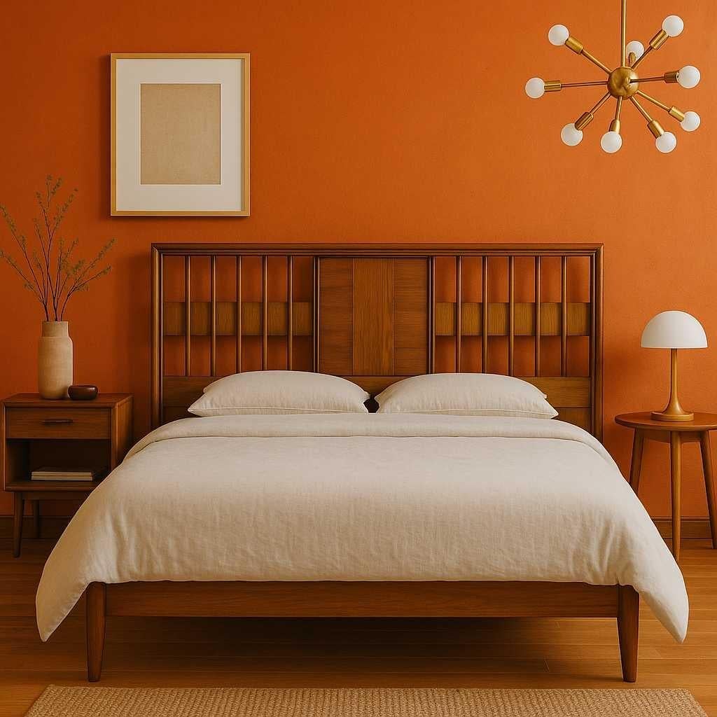 Tête de lit King en placage de noyer avec garniture chromée en vente 7