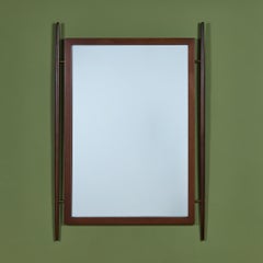 Mid-Century Modern Walnut Wall Mirror with Brass Hardware, USA, 47.25"