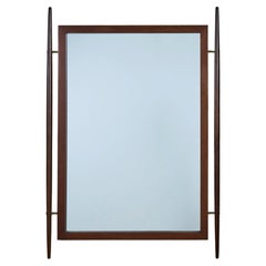 Mid-Century Modern Walnut Wall Mirror with Brass Hardware, USA, 47.25"