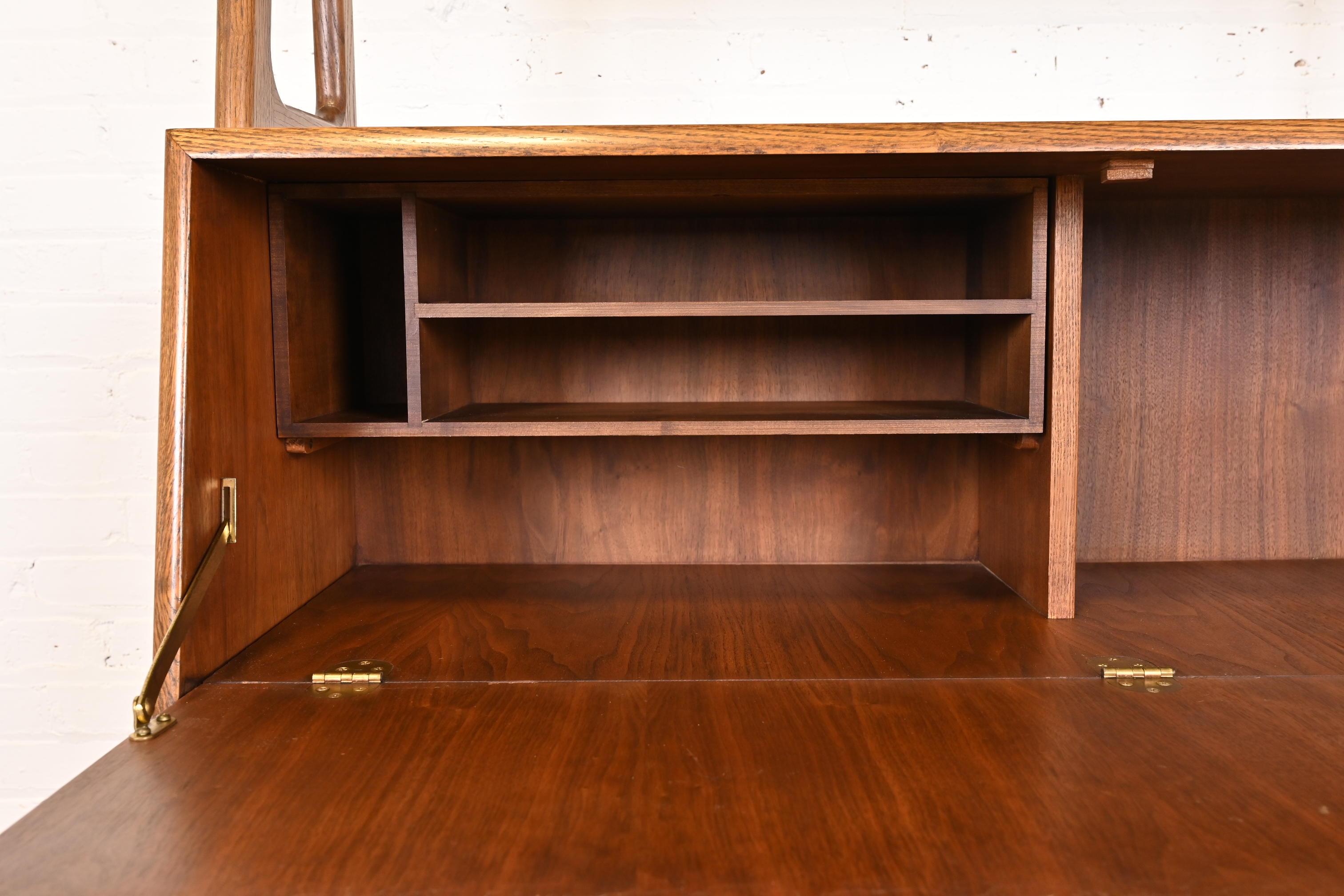 Mid-Century Modern Walnut Wall Unit Bookcase with Secretary Desk by Saginaw 4