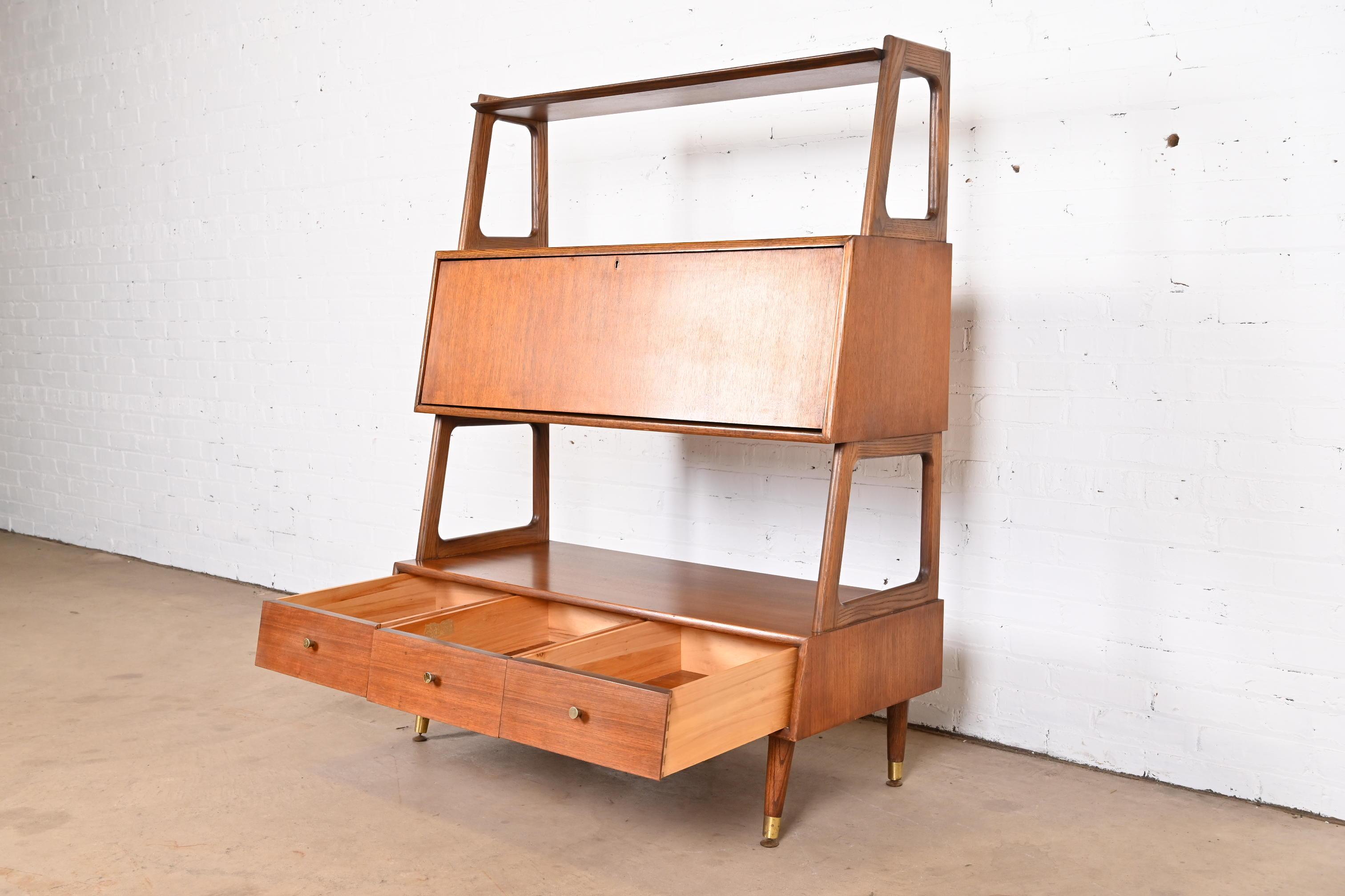 Mid-Century Modern Walnut Wall Unit Bookcase with Secretary Desk by Saginaw 6