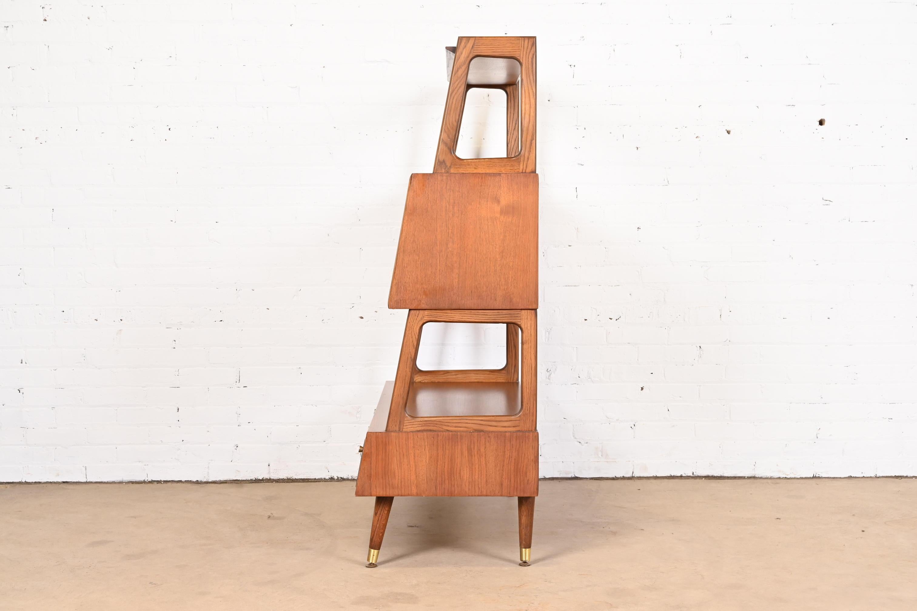 Mid-Century Modern Walnut Wall Unit Bookcase with Secretary Desk by Saginaw 11