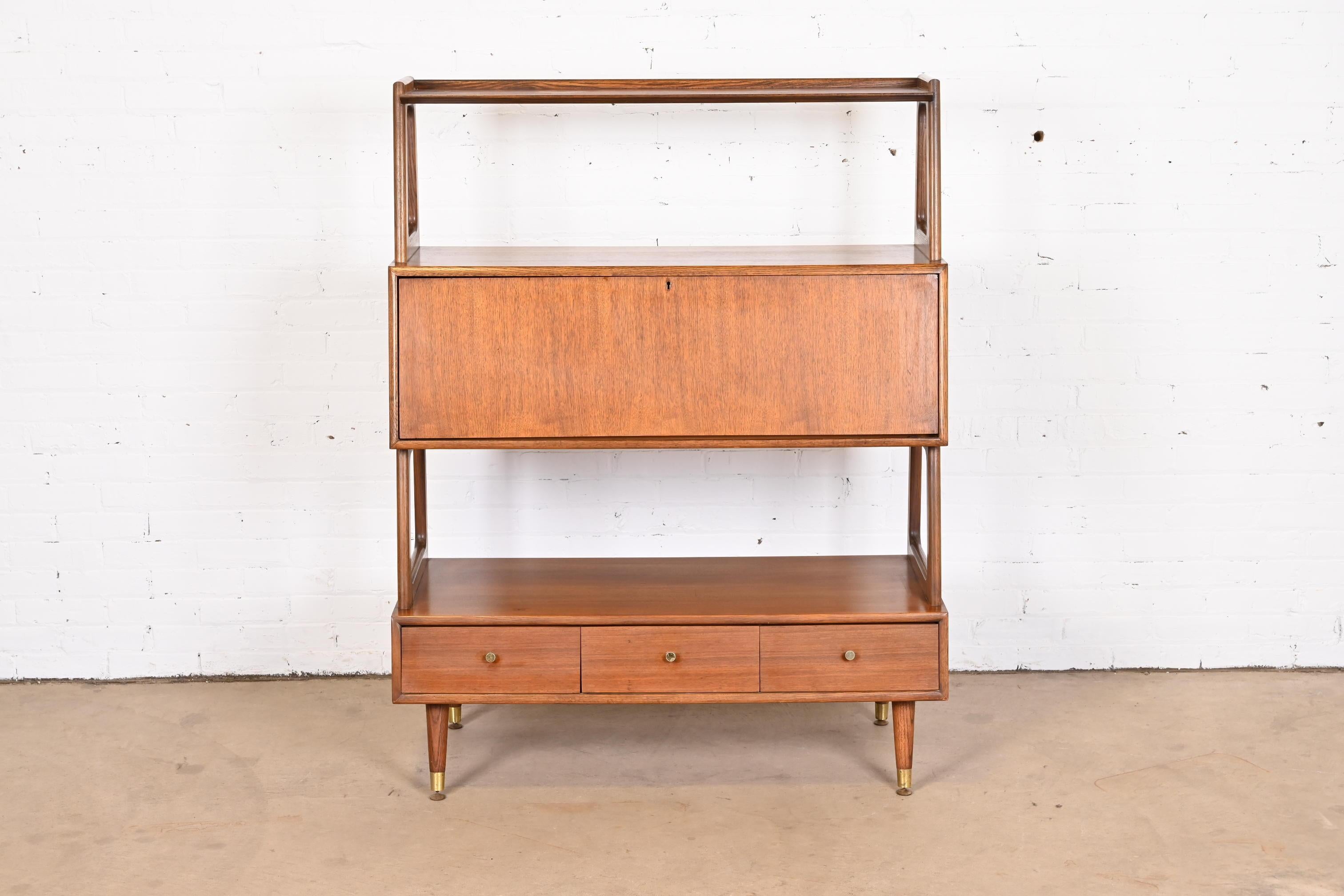 Mid-20th Century Mid-Century Modern Walnut Wall Unit Bookcase with Secretary Desk by Saginaw