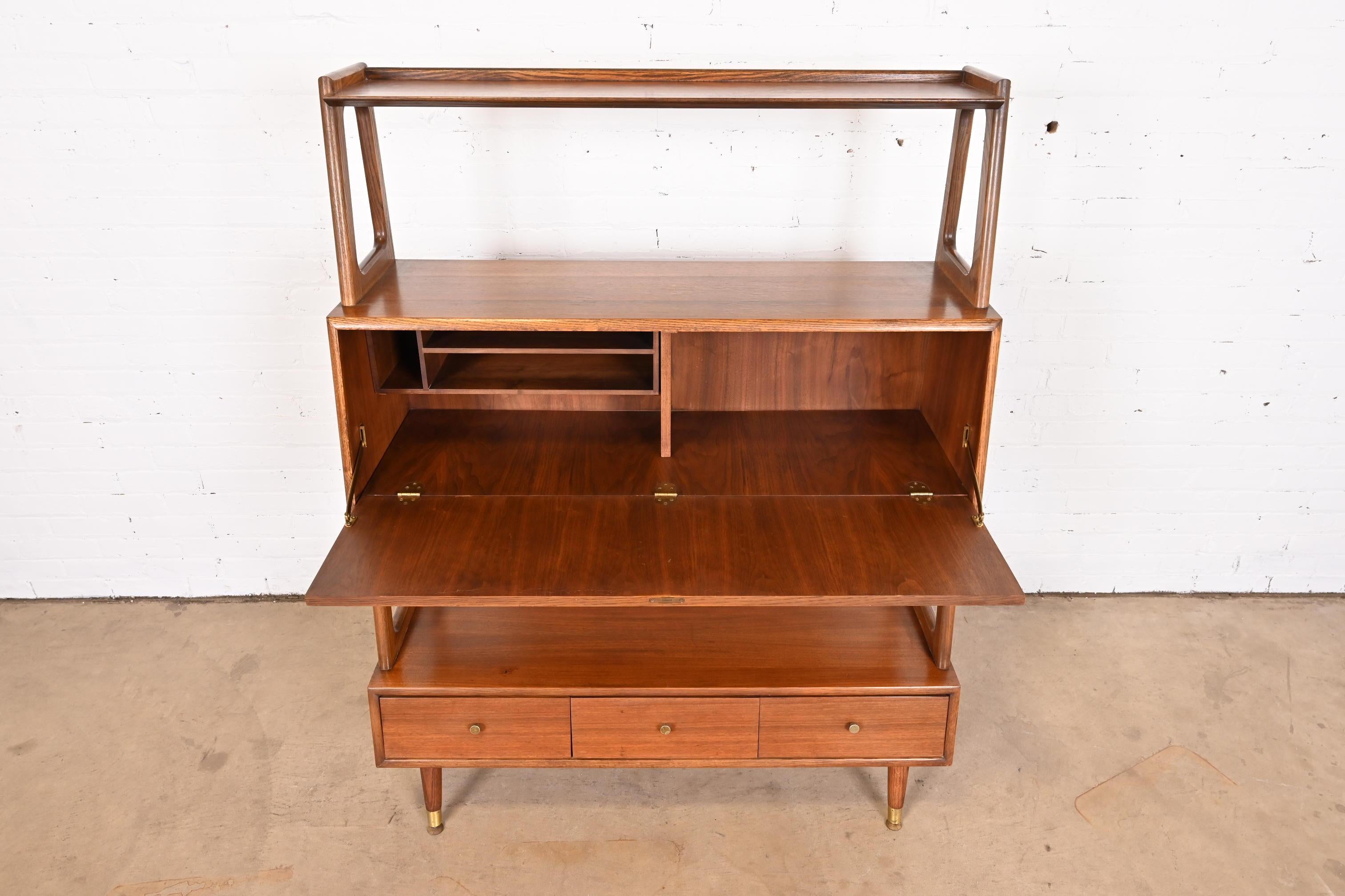 Mid-Century Modern Walnut Wall Unit Bookcase with Secretary Desk by Saginaw 3