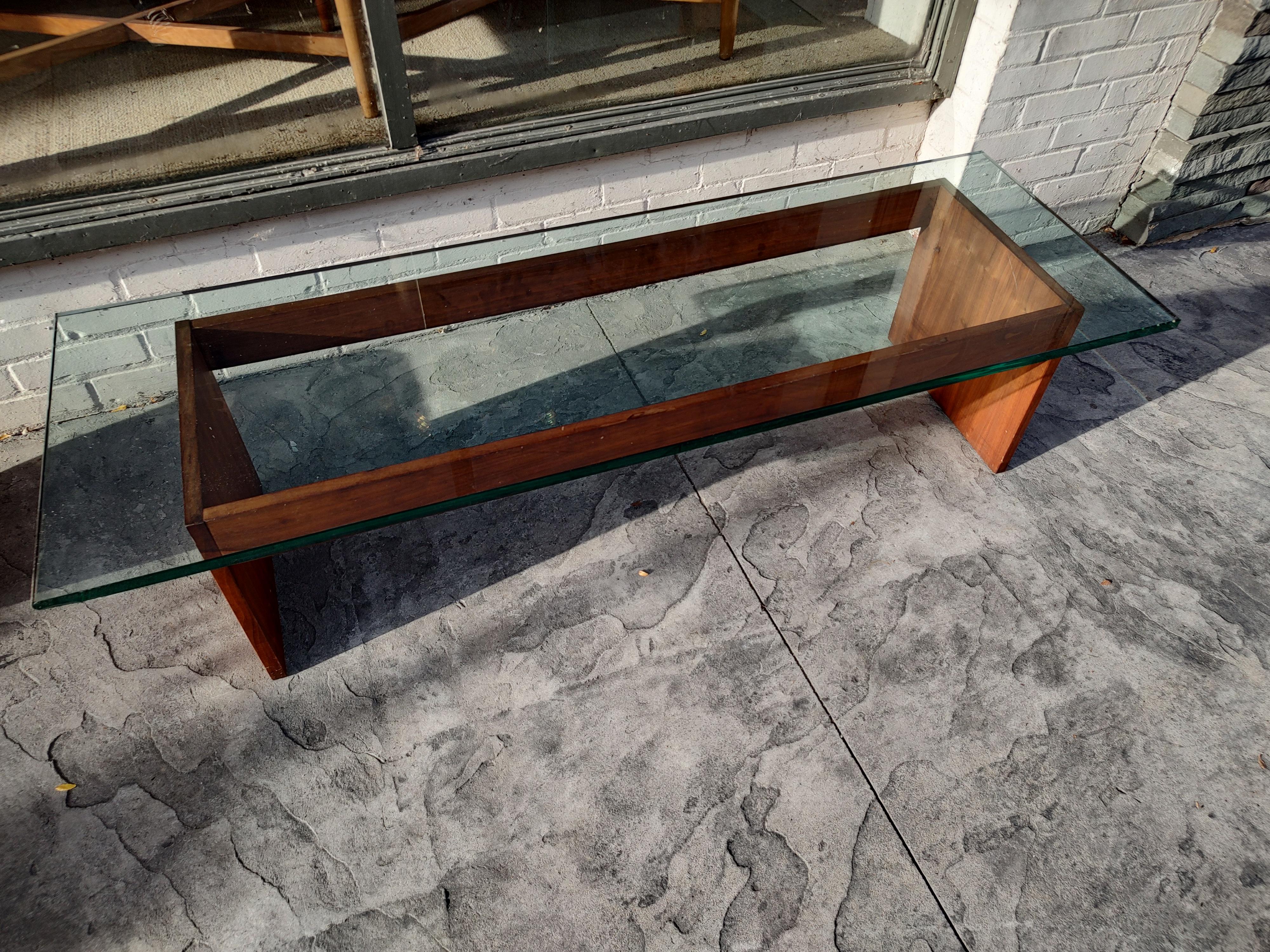 Mid-Century Modern Walnut with Architectural Glass Attributed to Founder's For Sale 3