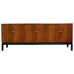 Mid-Century Modern Walnut Wood Brass Credenza Sideboard Dunbar Attributed, 1960s Mid-Century Modern Walnut Wood Brass Credenza Sideboard Dunbar Attributed, 1960s