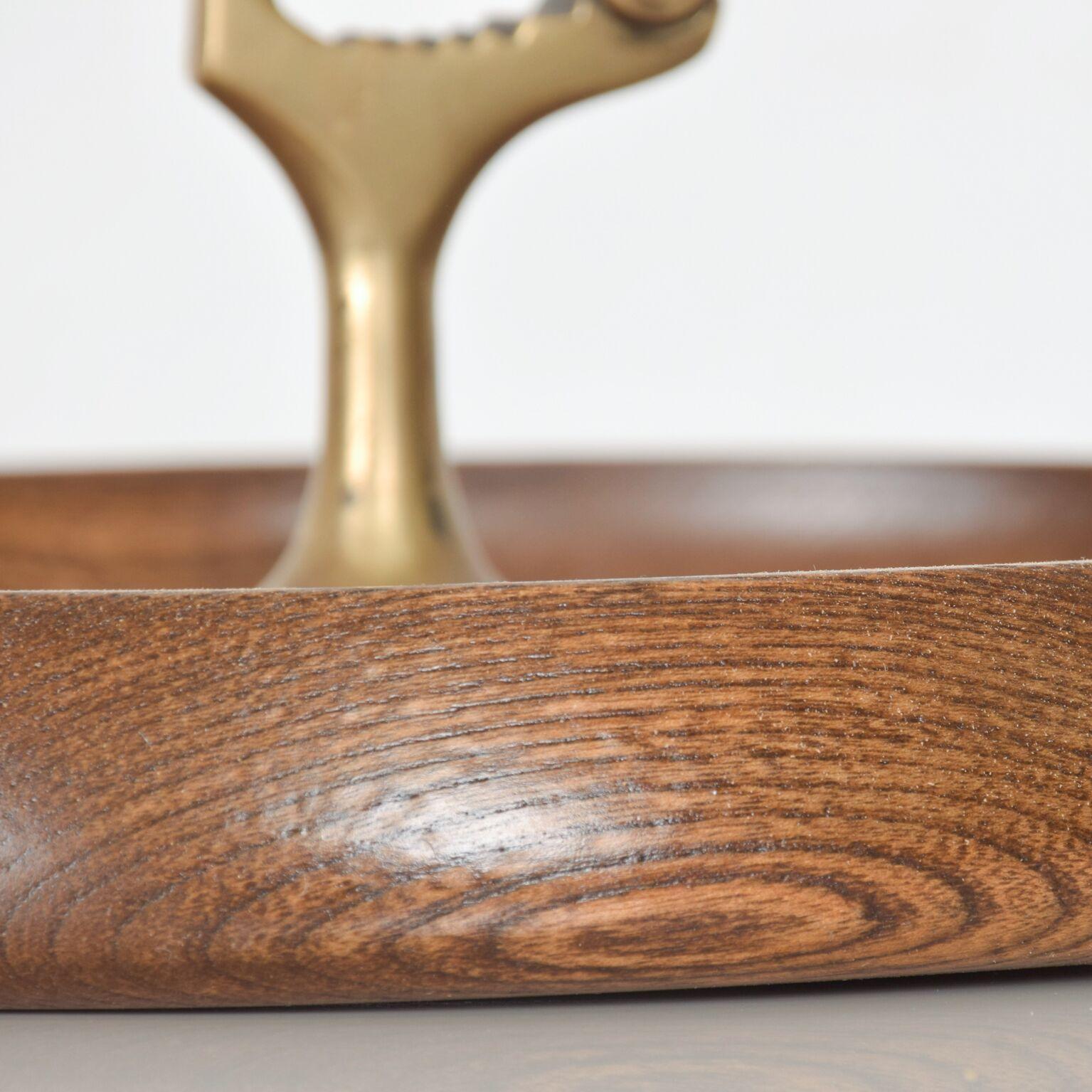 Mid-20th Century Mid-Century Modern Walnut Wood Bronze Nut Cracker Bowl Tray