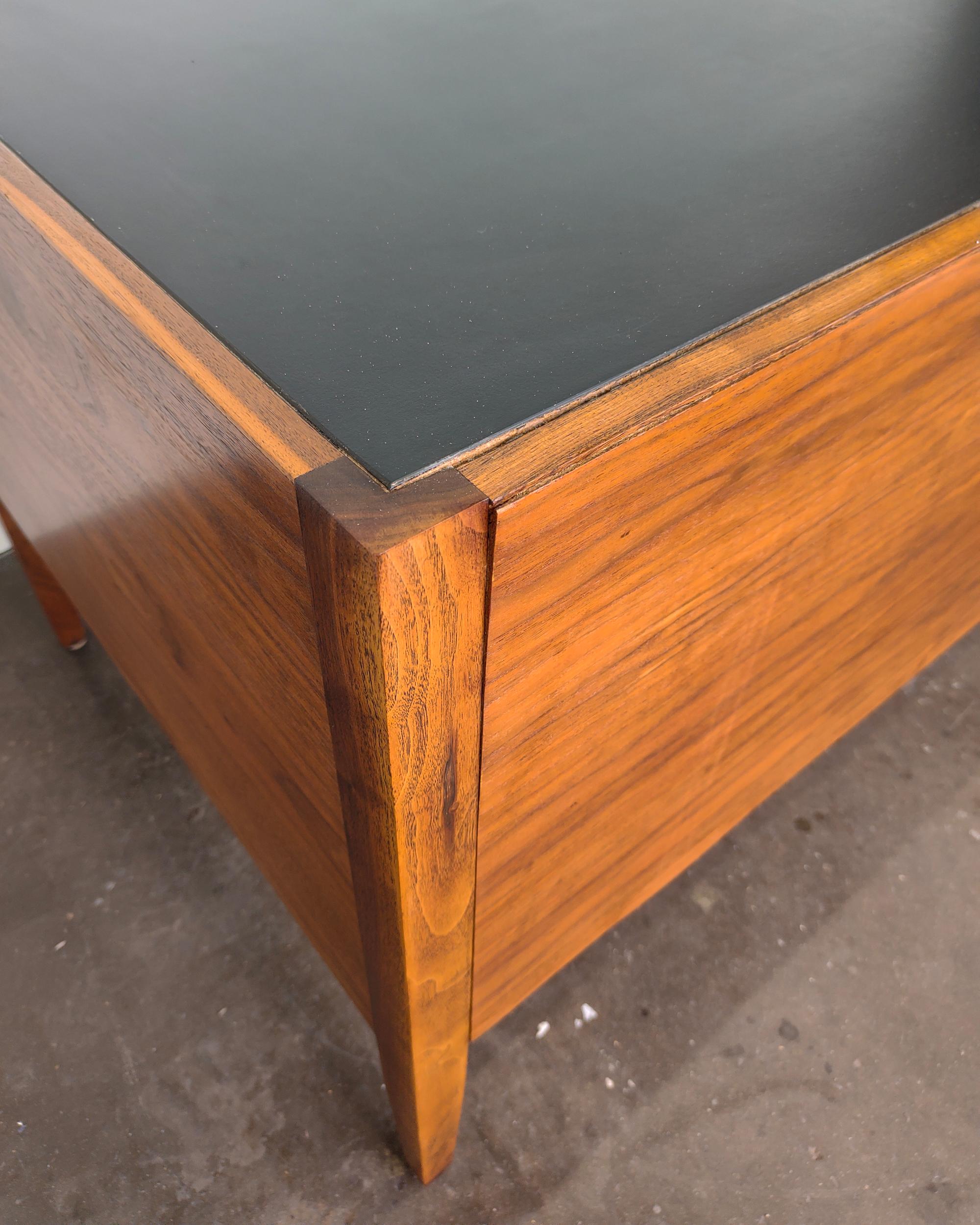 Mid-Century Modern Walnut Wood Executive Desk with Black Top 5