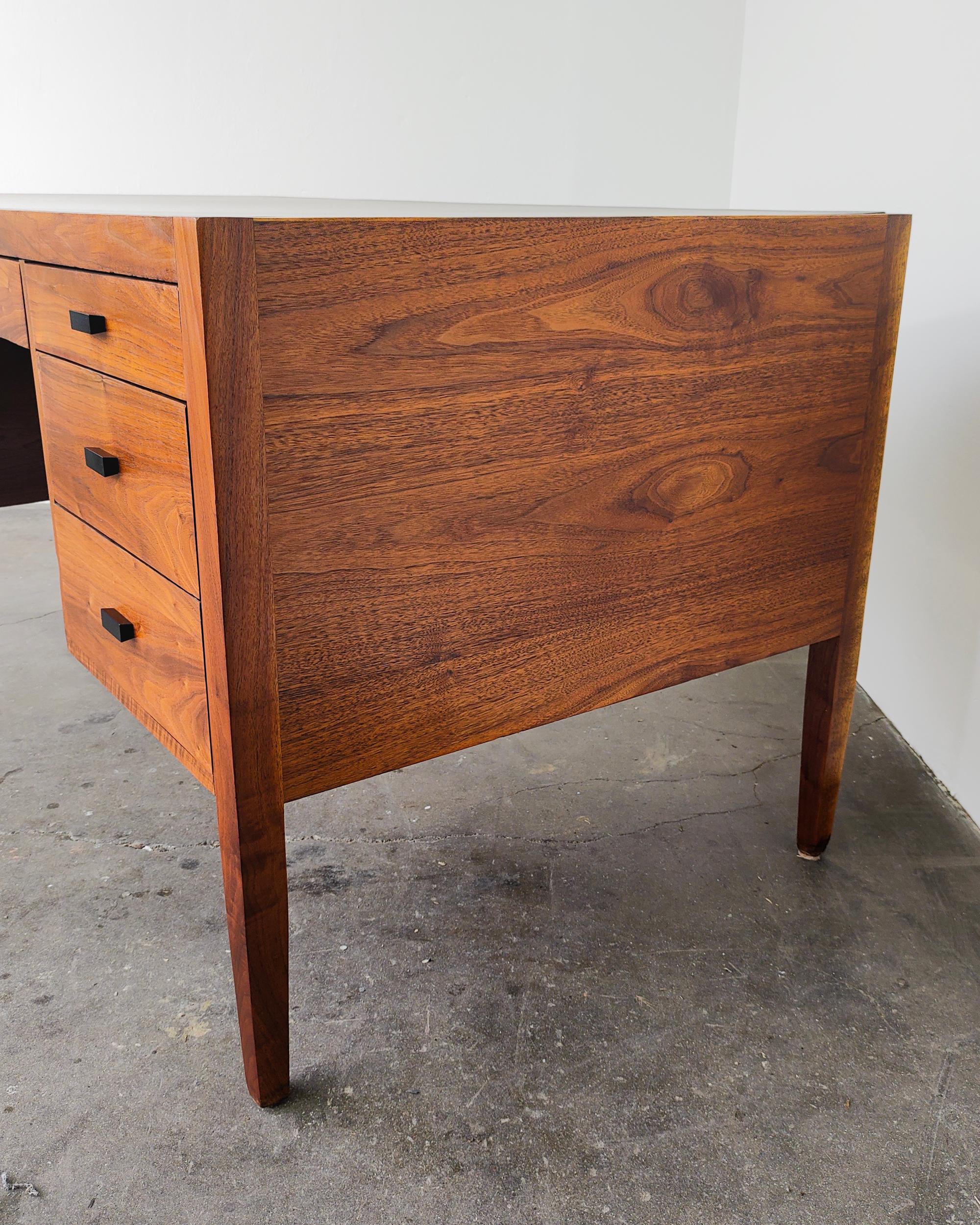 Mid-Century Modern Walnut Wood Executive Desk with Black Top 1