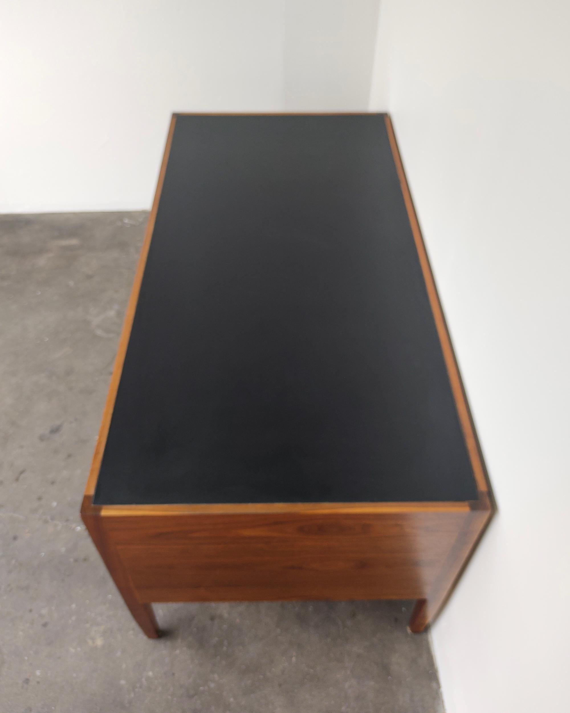 Mid-Century Modern Walnut Wood Executive Desk with Black Top 2