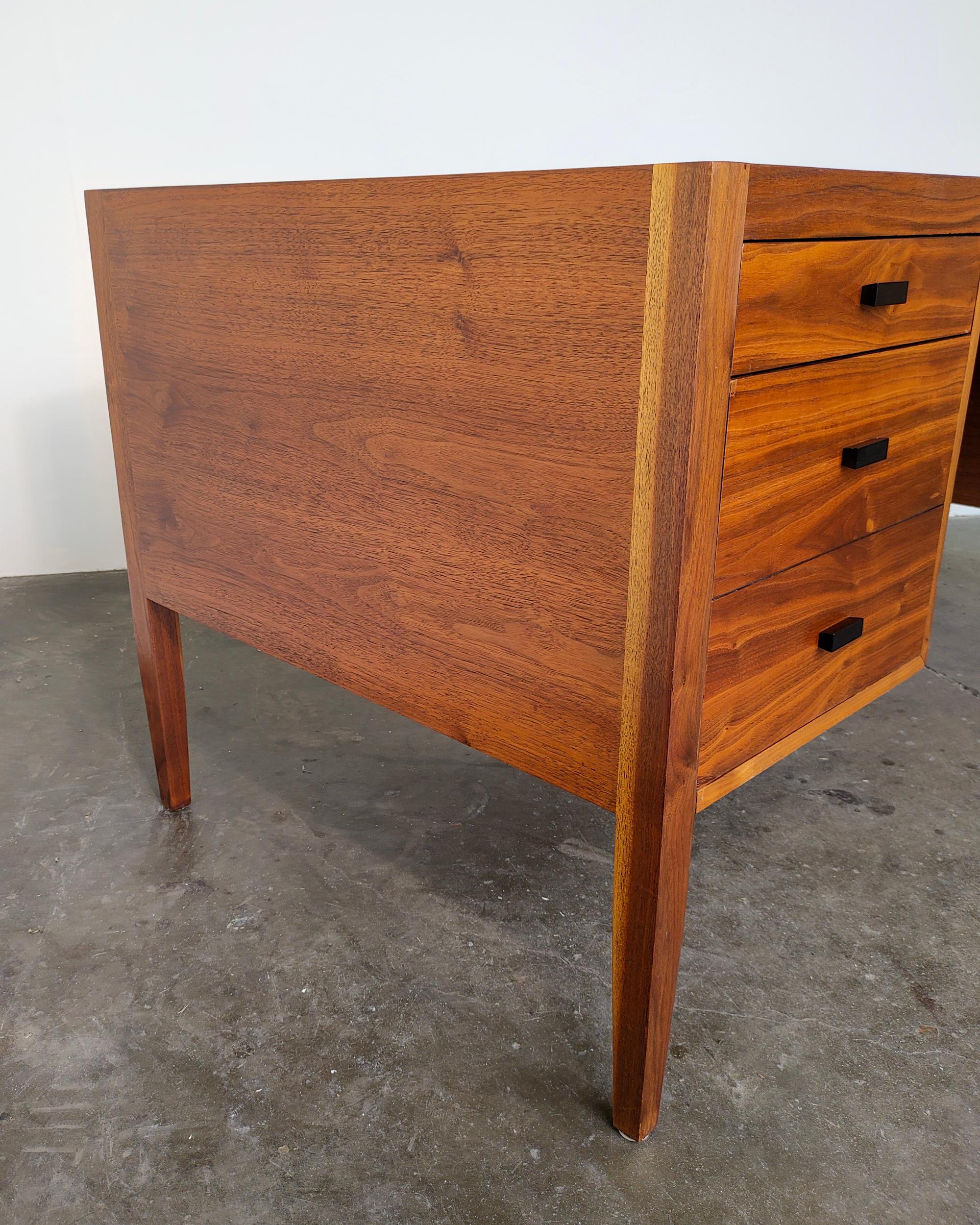 Mid-Century Modern Walnut Wood Executive Desk with Black Top 3