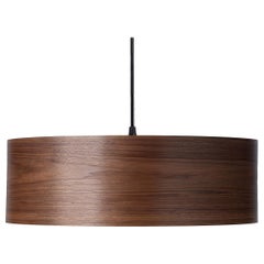 Mid-Century Modern Walnut Wood Veneer 30" Drum Pendant
