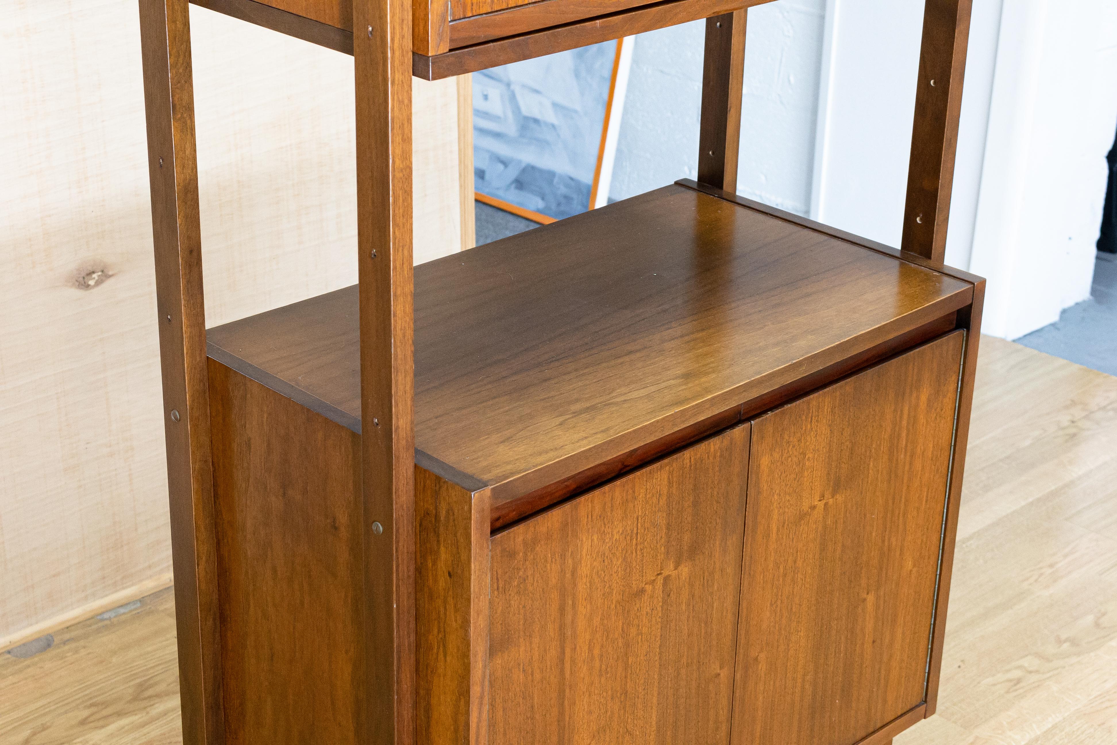 Mid-Century Modern Walnut Wood Wall Unit with Drop Down Desk 4