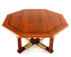 Mid Century Modern Walnut X Base Inlayed Octagon Shape Coffee Table MINT!