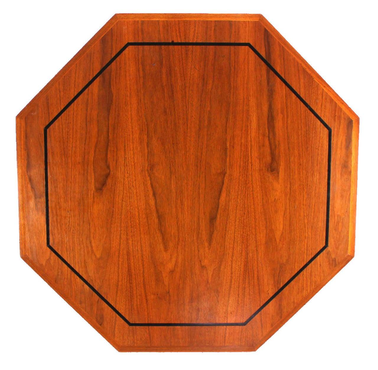 Lacquered Mid Century Modern Walnut X Base Inlayed Octagon Shape Coffee Table MINT! For Sale