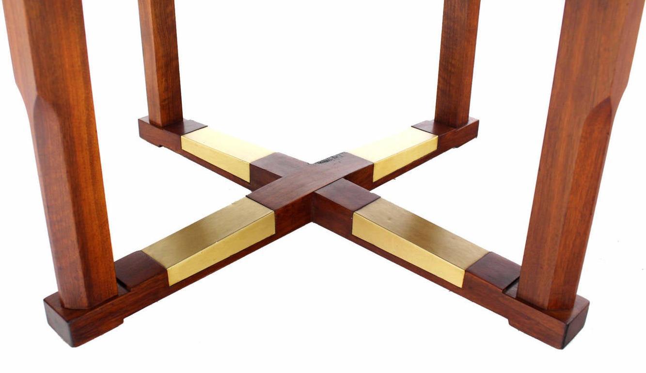 Brass Mid Century Modern Walnut X Base Inlayed Octagon Shape Coffee Table MINT! For Sale