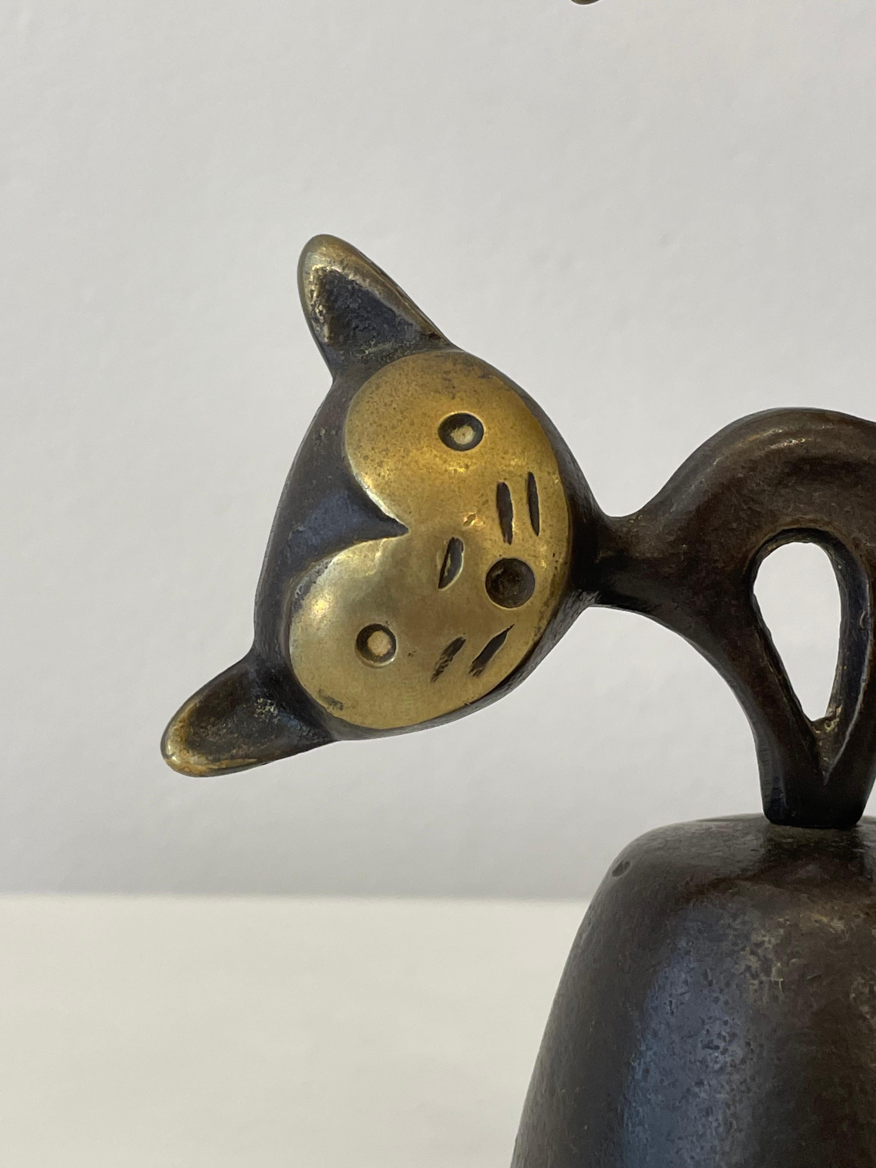 Austrian Mid-Century Modern Walter Bosse Cat Dinner Bell in Brass by Hertha Baller, 1950