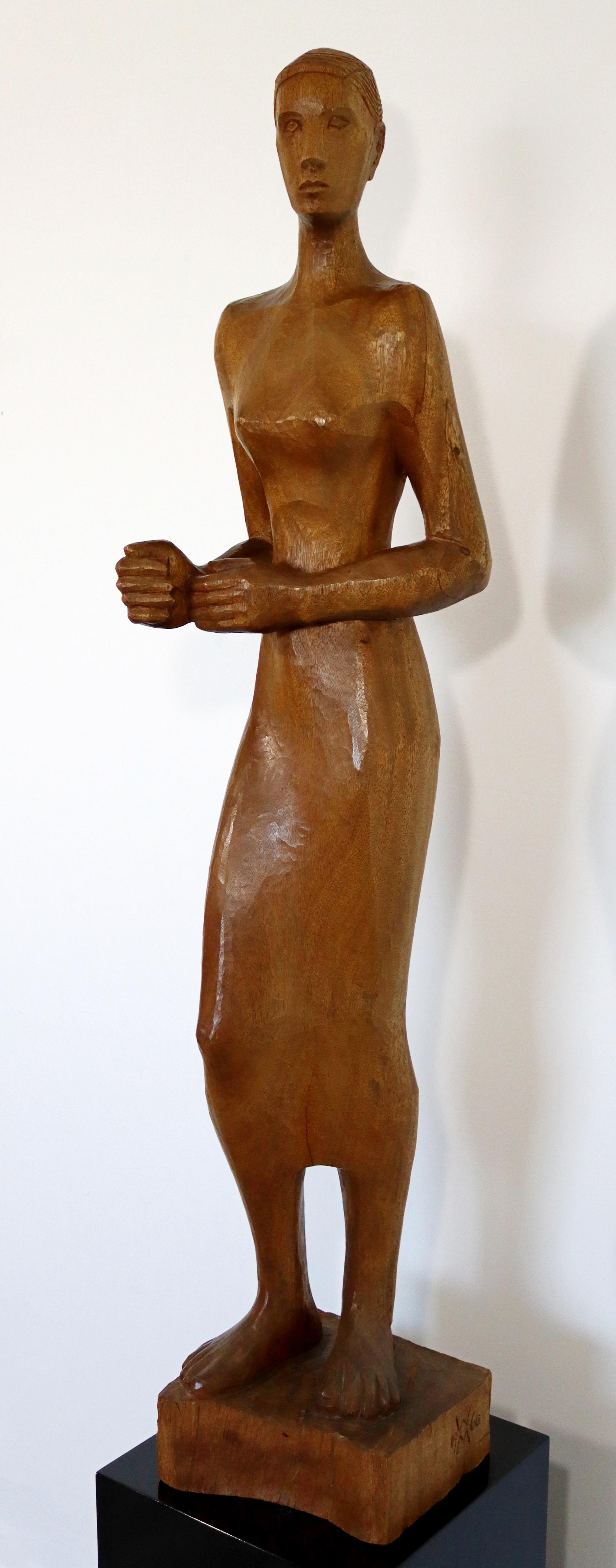 Mid-20th Century Mid-Century Modern Walter Midener Wood Carving Sculpture Statue Woman, 1960