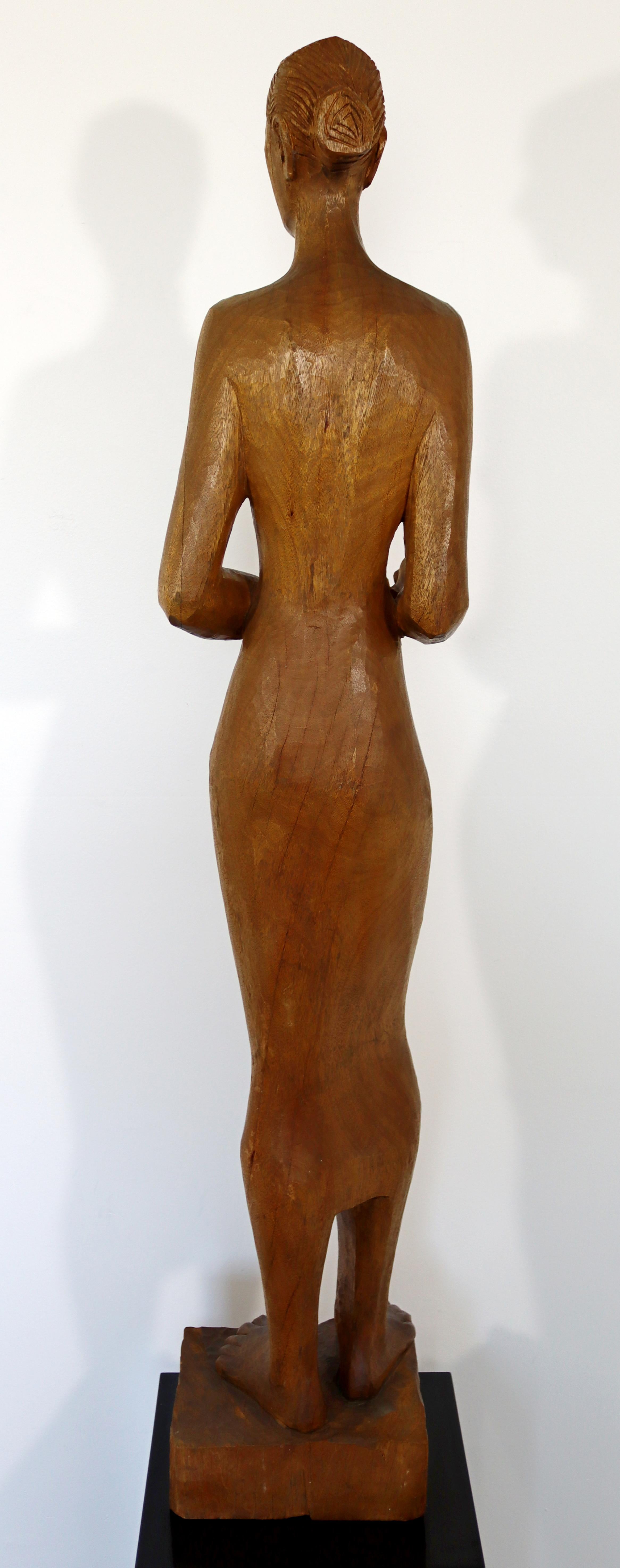 Mid-Century Modern Walter Midener Wood Carving Sculpture Statue Woman, 1960 3