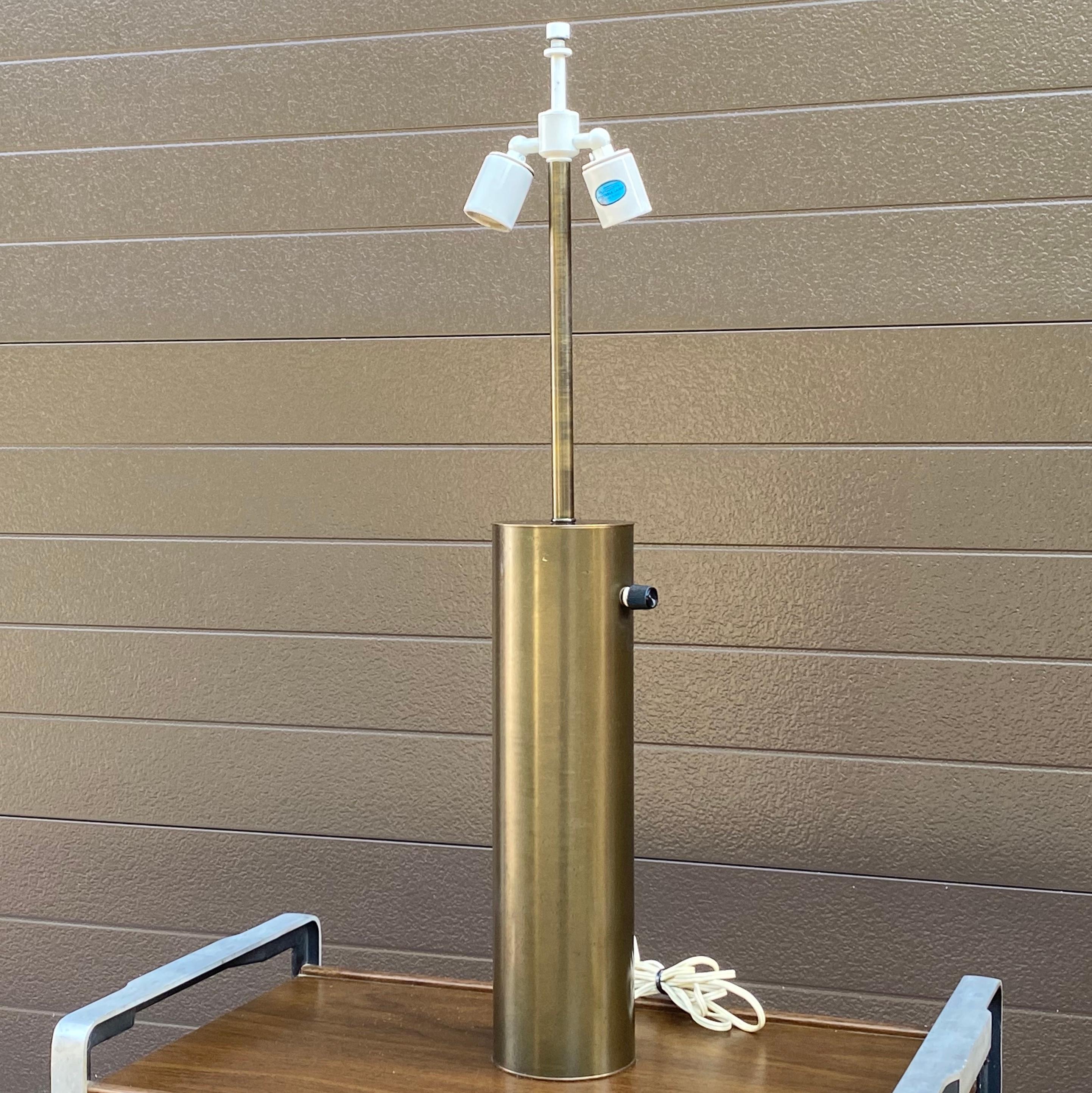 Mid-Century Modern Walter Von Nessen Double Socket Brass Cylinder Table Lamp 7