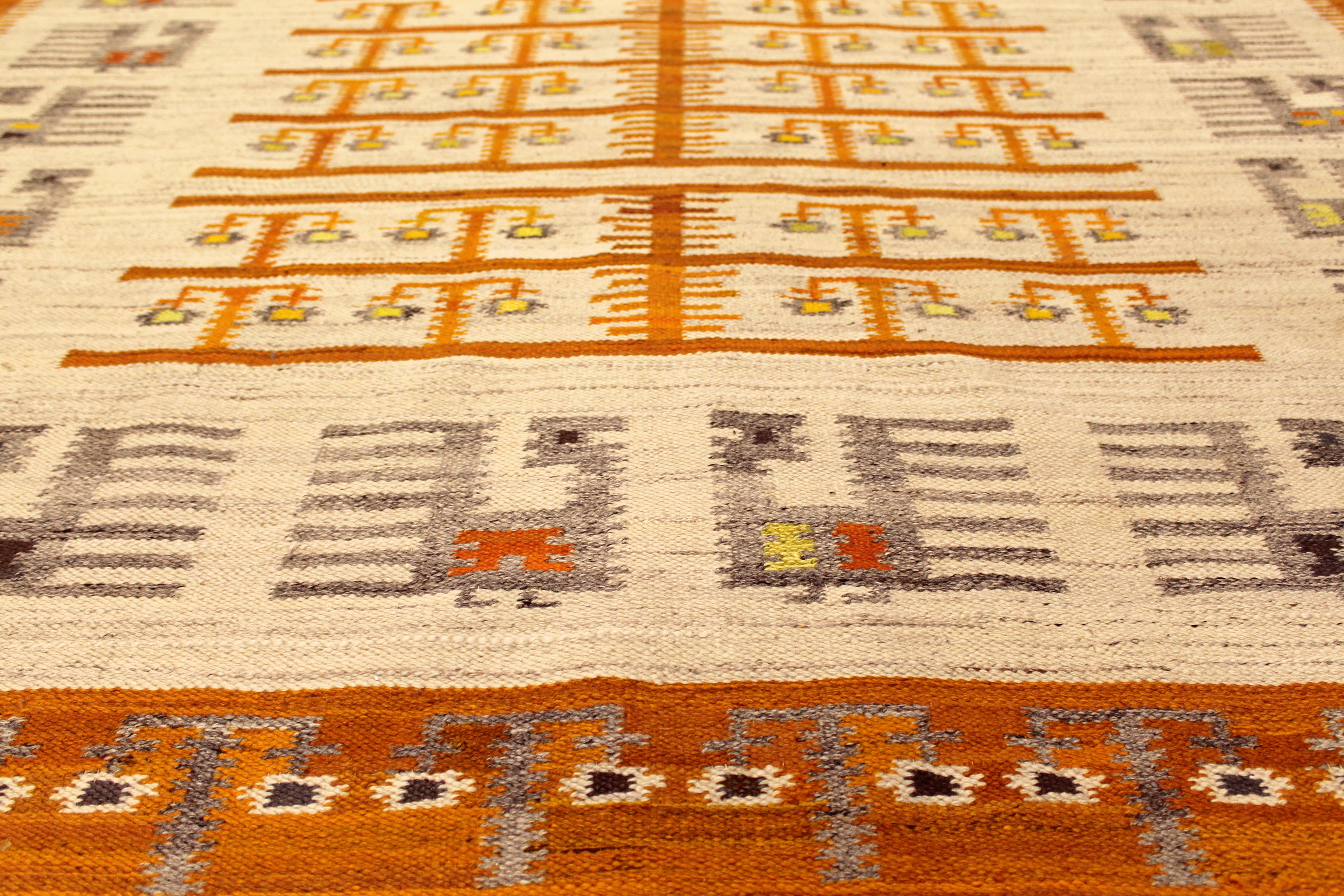 Mid-20th Century Mid-Century Modern Wanda Krakow Flat-Weave Wool Area Rug Orange 1960s Poland