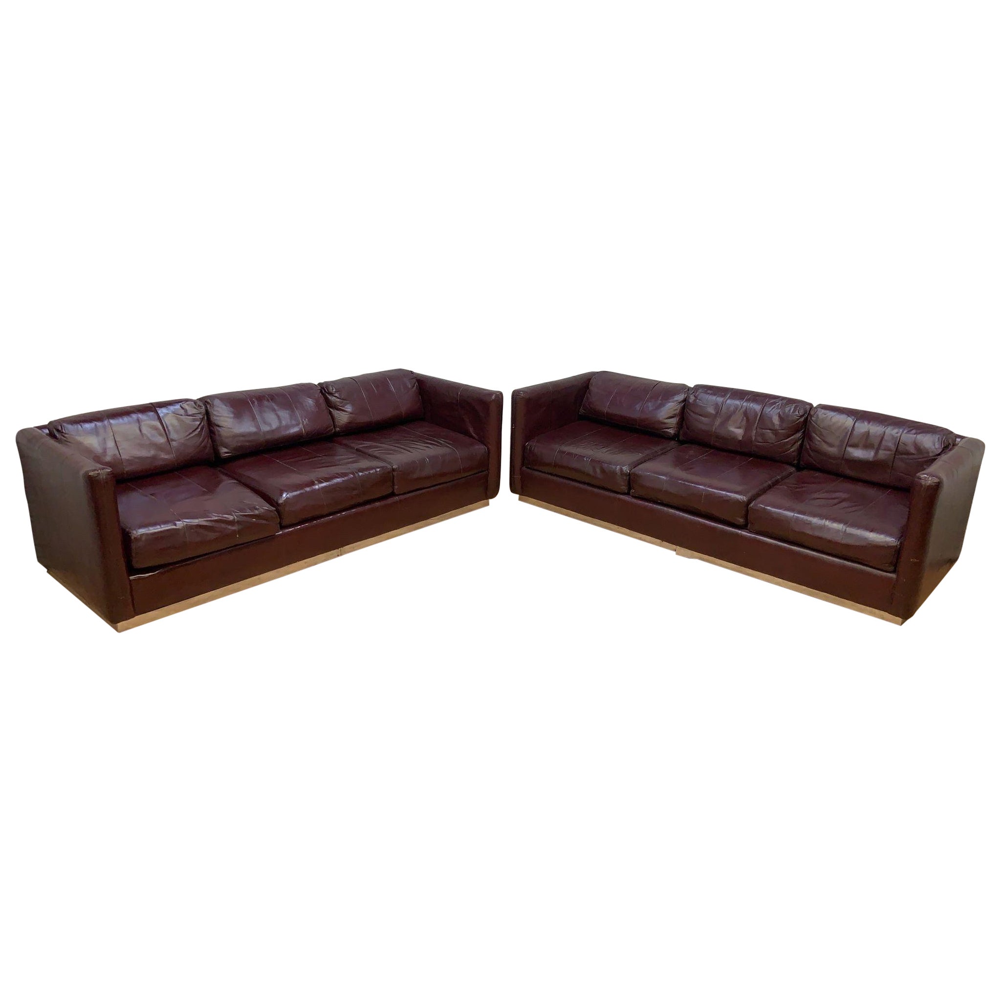 Mid Century Modern Ward Bennett Style Parlor Sofas on Chrome Bases for Upholster