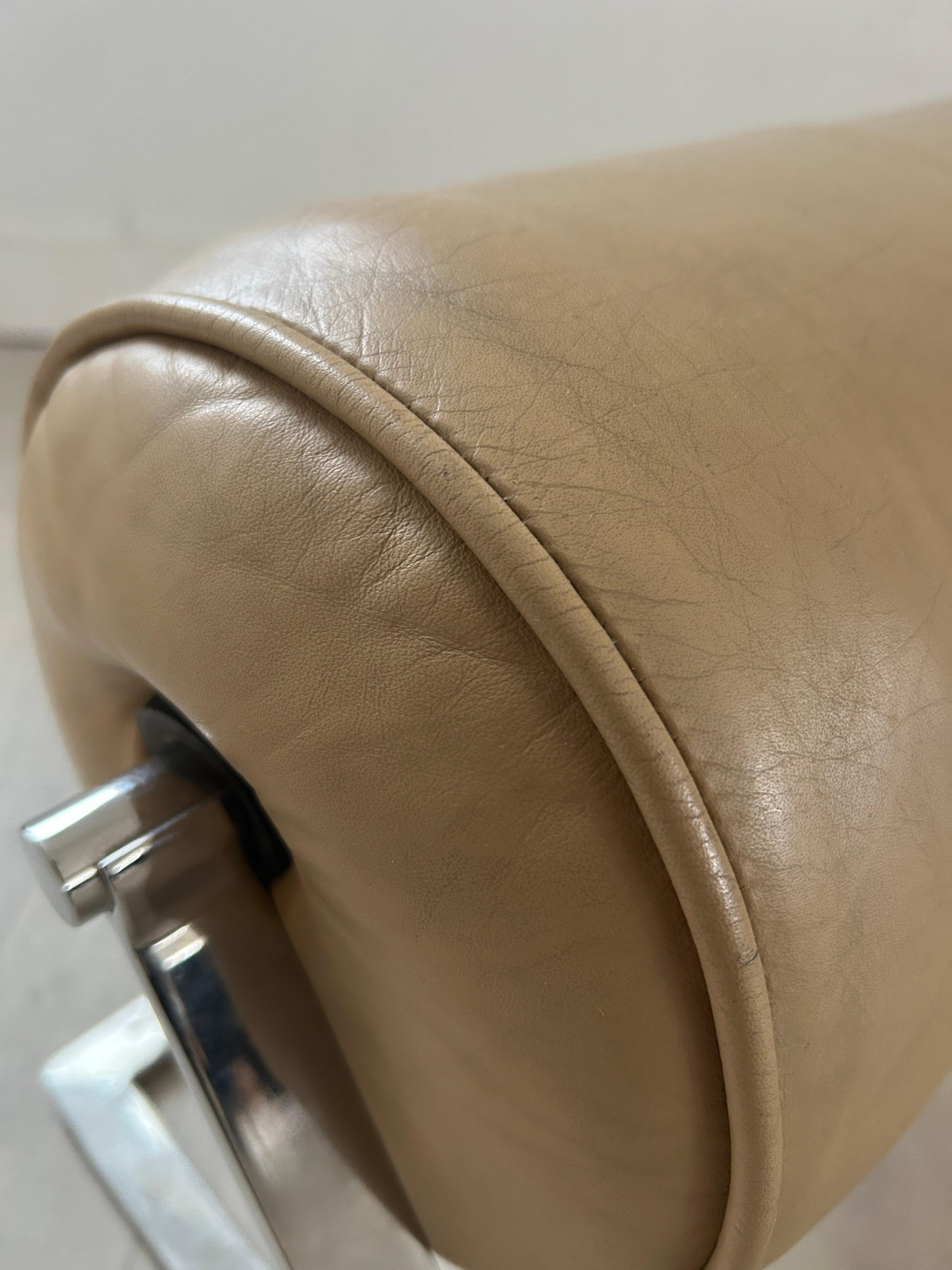 Late 20th Century Mid-Century Modern Ward Bennett Tan Leather Chrome Footrest Stool 1059