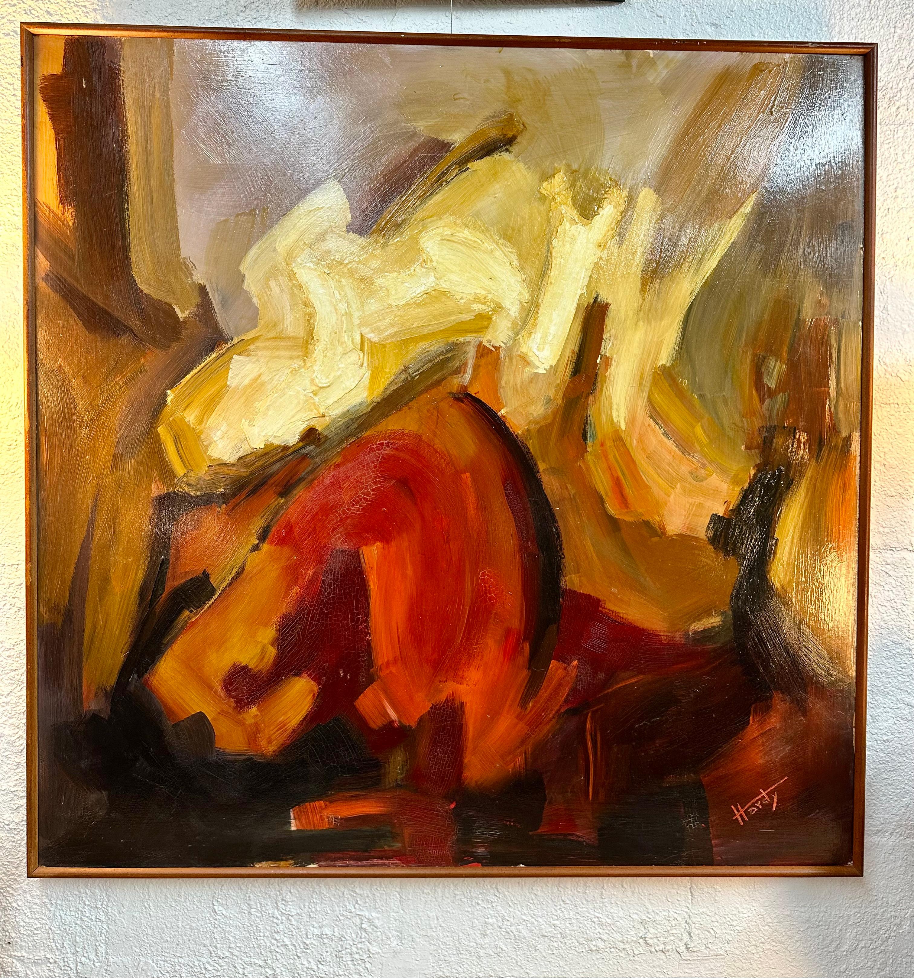 Mid Century Modern Warm Tone Original Abstrakt Ölgemälde im Angebot 8