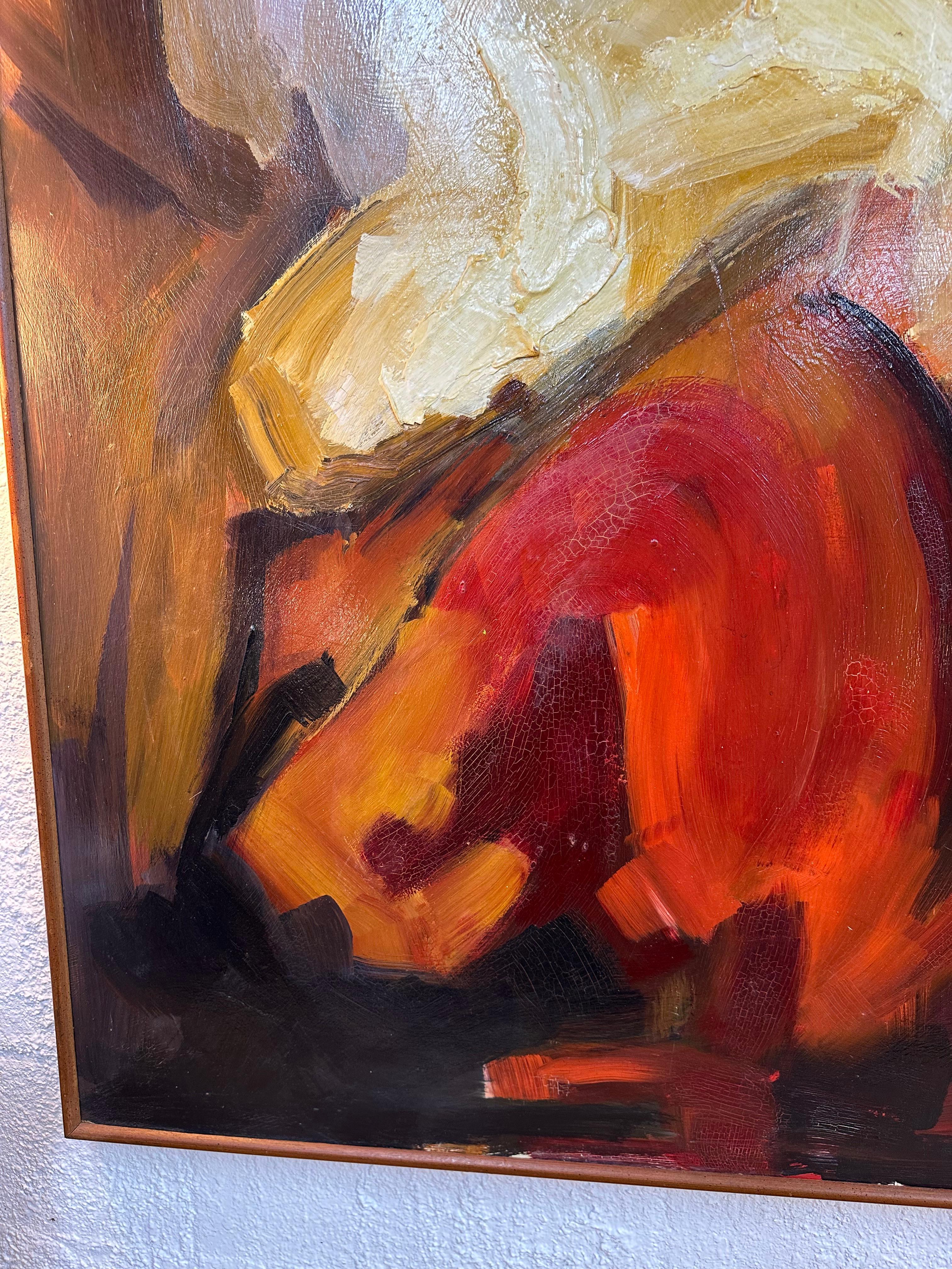 Mid Century Modern Warm Tone Original Abstrakt Ölgemälde (amerikanisch) im Angebot