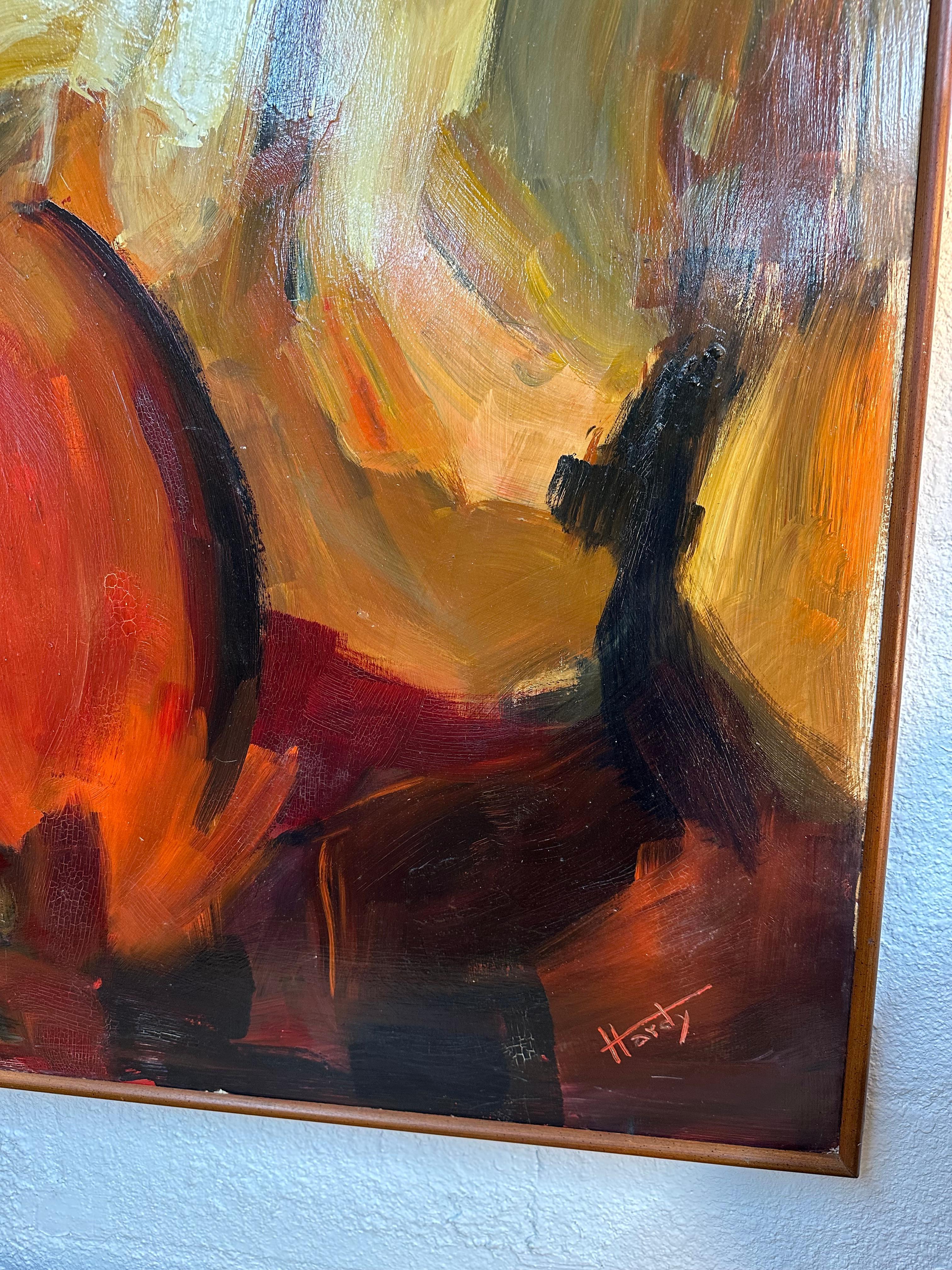 Mid Century Modern Warm Tone Original Abstrakt Ölgemälde (Handgefertigt) im Angebot